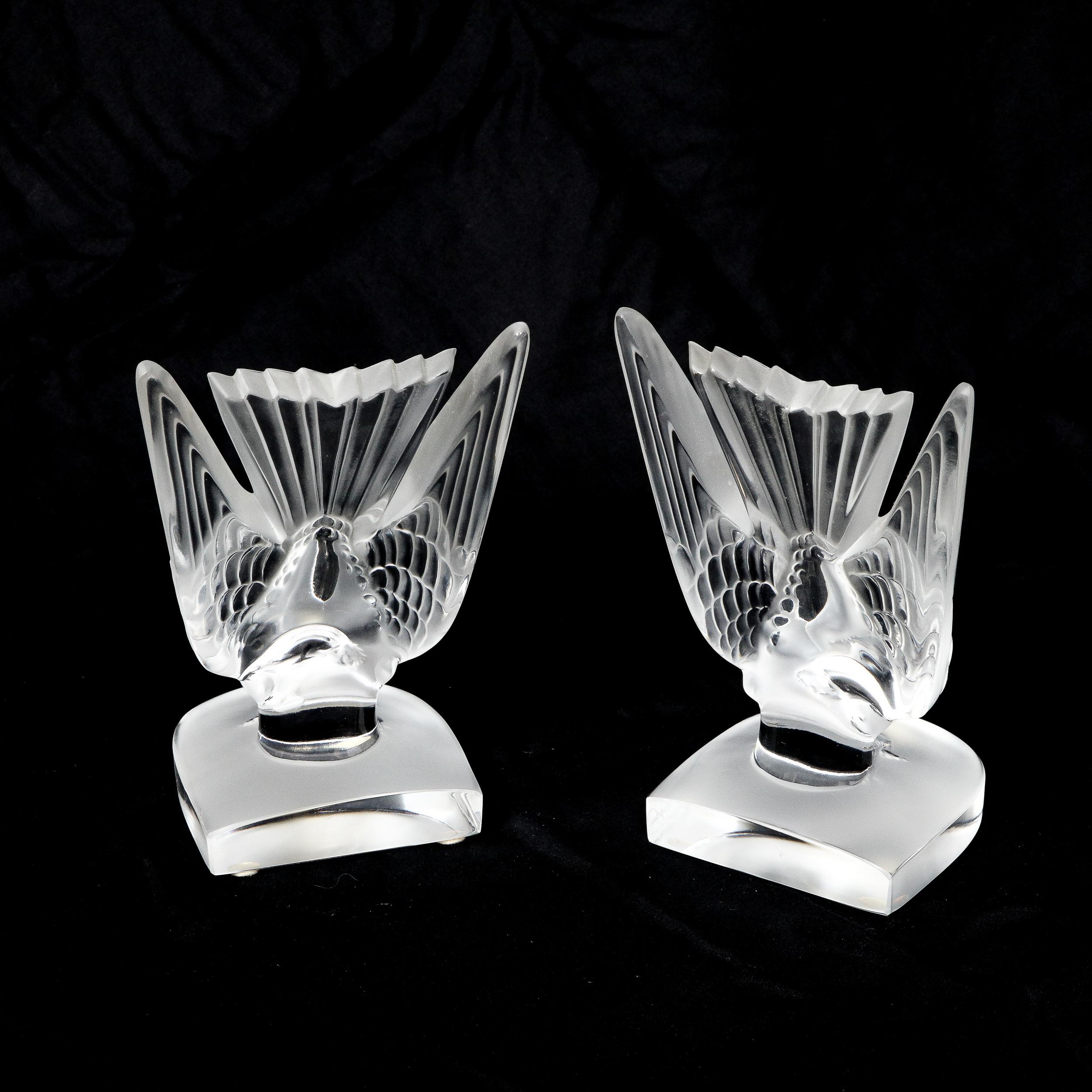 Art Deco Style 'Swallow' Bookends in Molded and Frosted Crystal signed Lalique For Sale 15