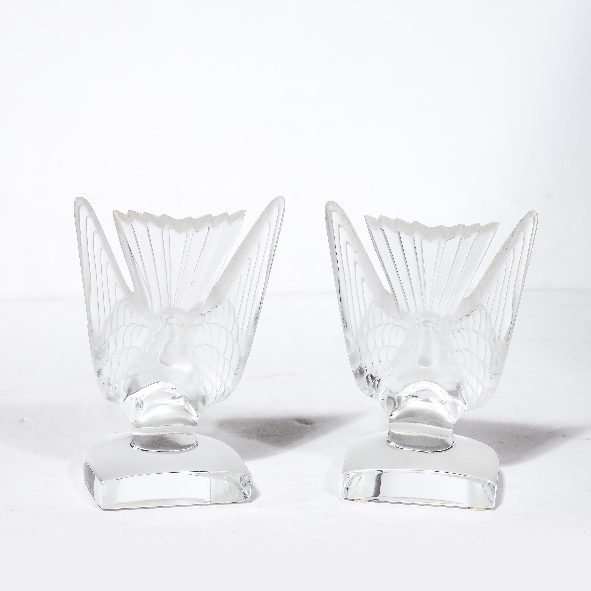 Art Deco Style 'Swallow' Bookends in Molded and Frosted Crystal signed Lalique For Sale 2