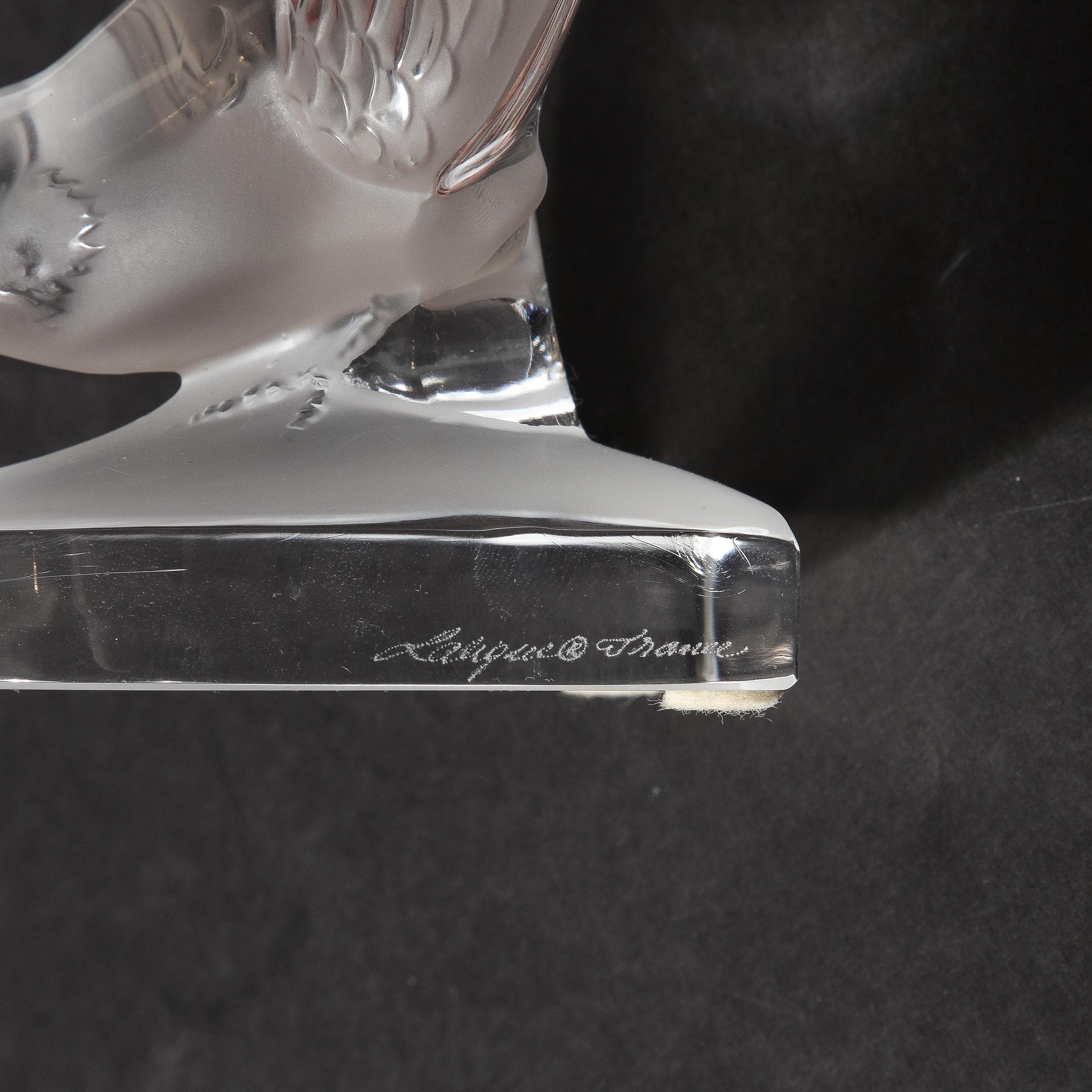 Art Deco Style 'Swallow' Bookends in Molded and Frosted Crystal signed Lalique For Sale 3