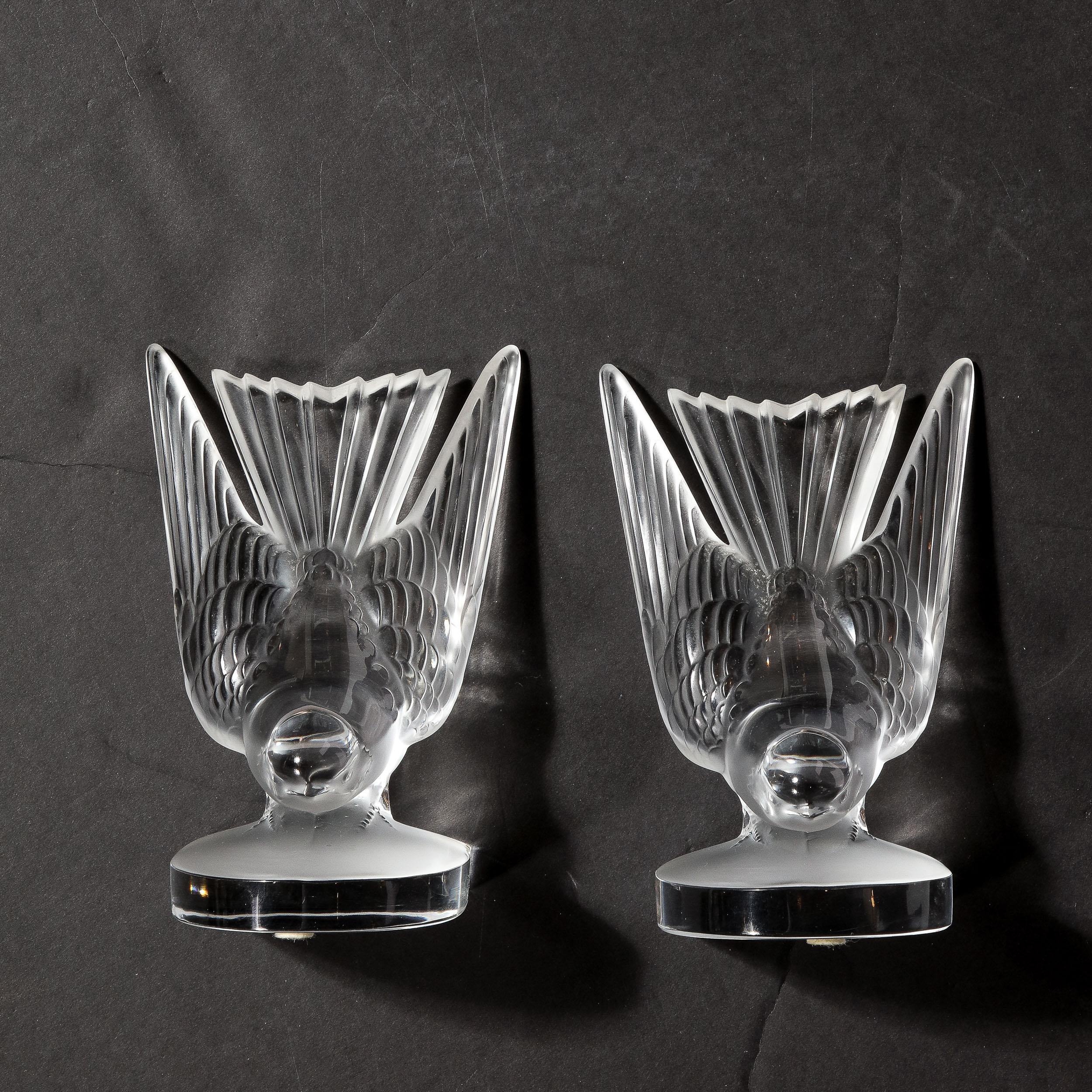 Art Deco Style 'Swallow' Bookends in Molded and Frosted Crystal signed Lalique For Sale 4
