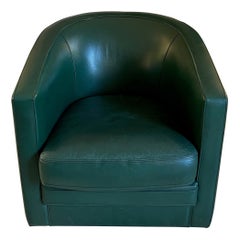 Art Deco Style Swivel Green Leather Club Armchair. Circa 1980