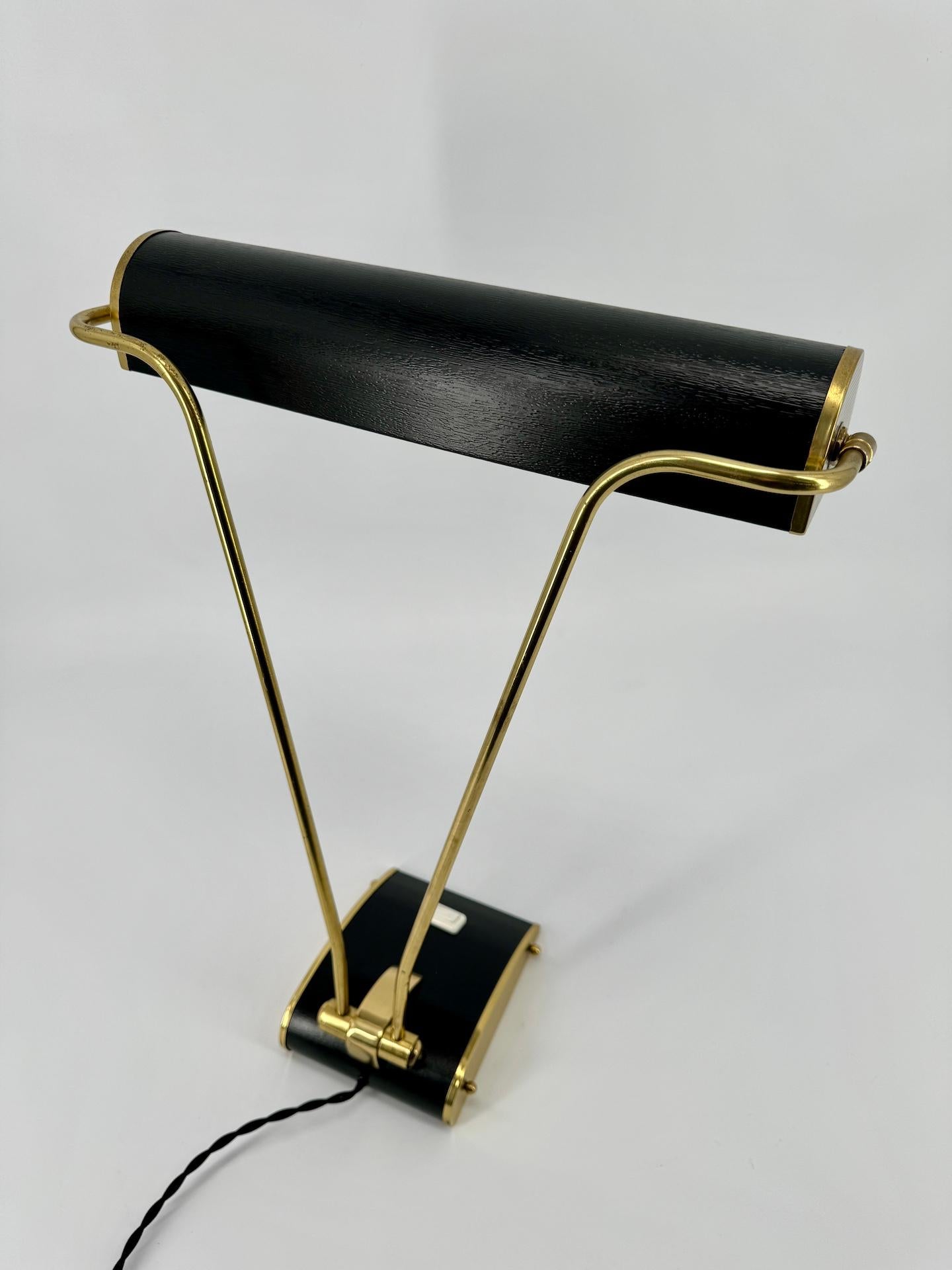 Art Deco Style Table Lamp by JUMO in Black And Brass Finish France Circa 1950 1