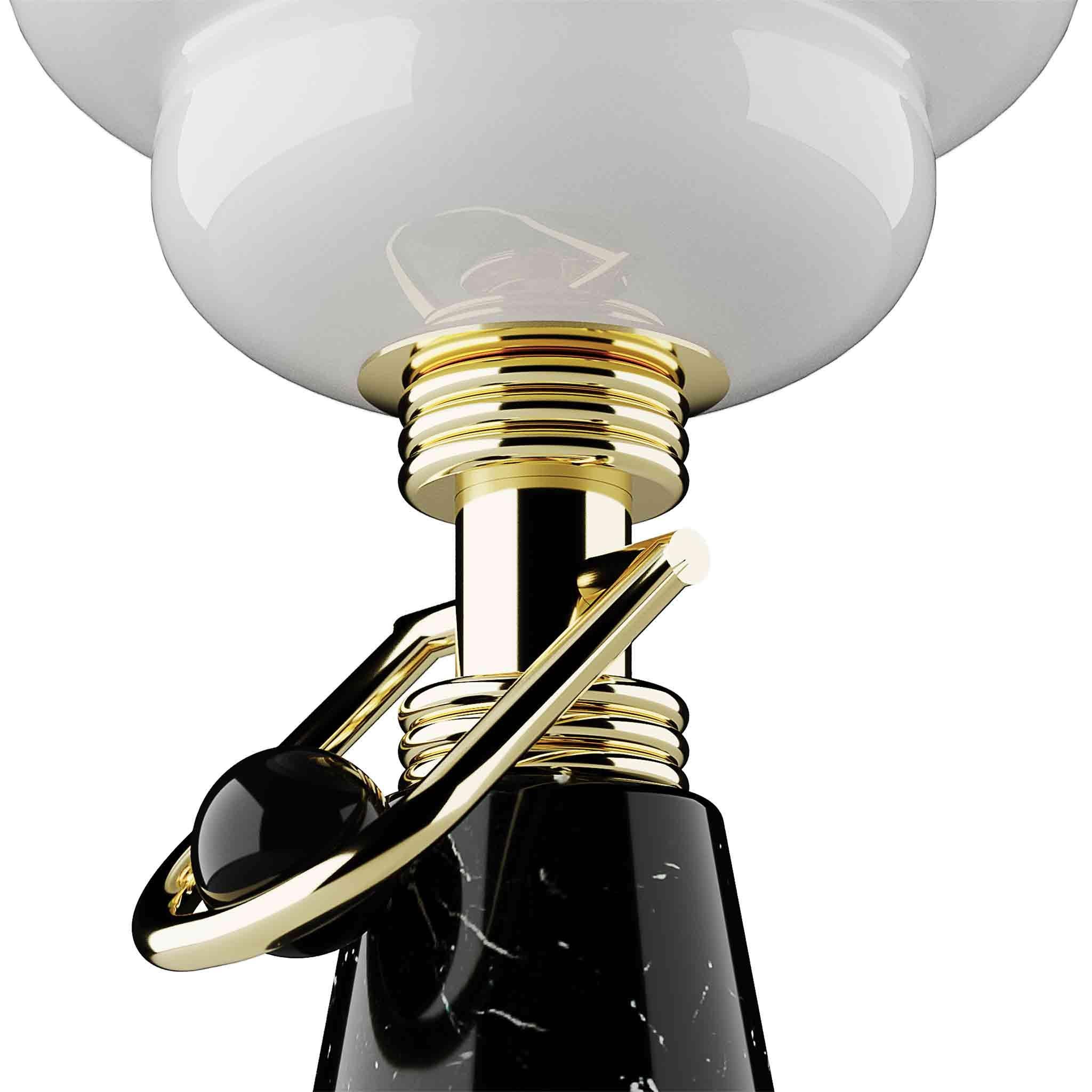 Glass Art Deco Style Table Lamp in Negro Marquina Black Marble & Gold Polished Brass For Sale