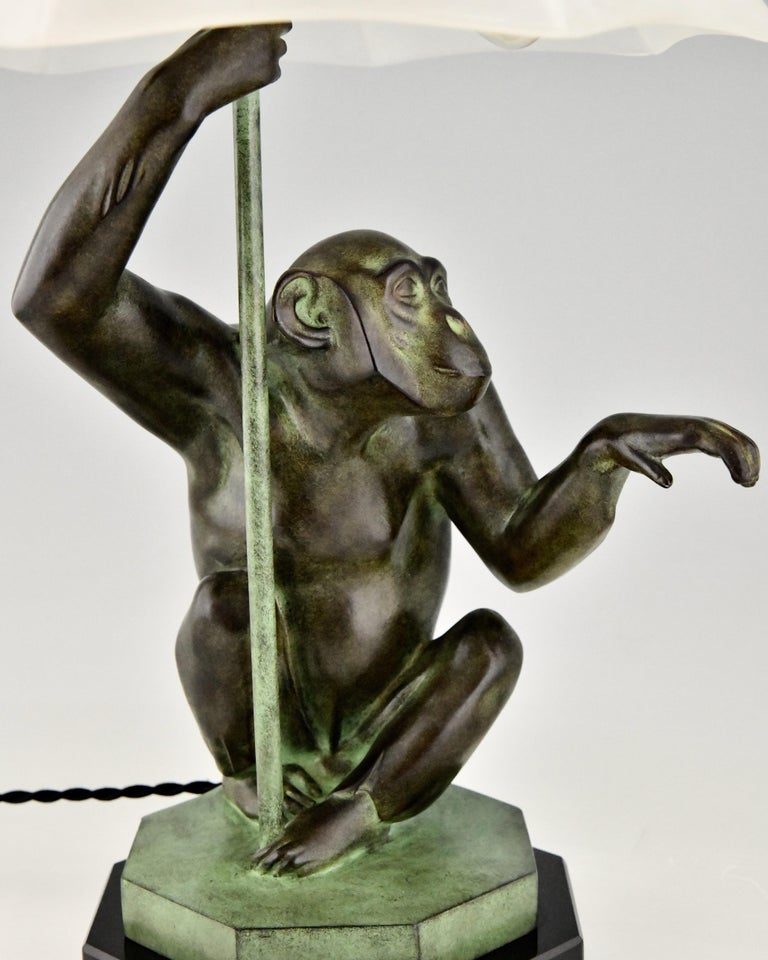 Art Deco Style Table Lamp Monkey with Umbrella by Max Le Verrier France 4