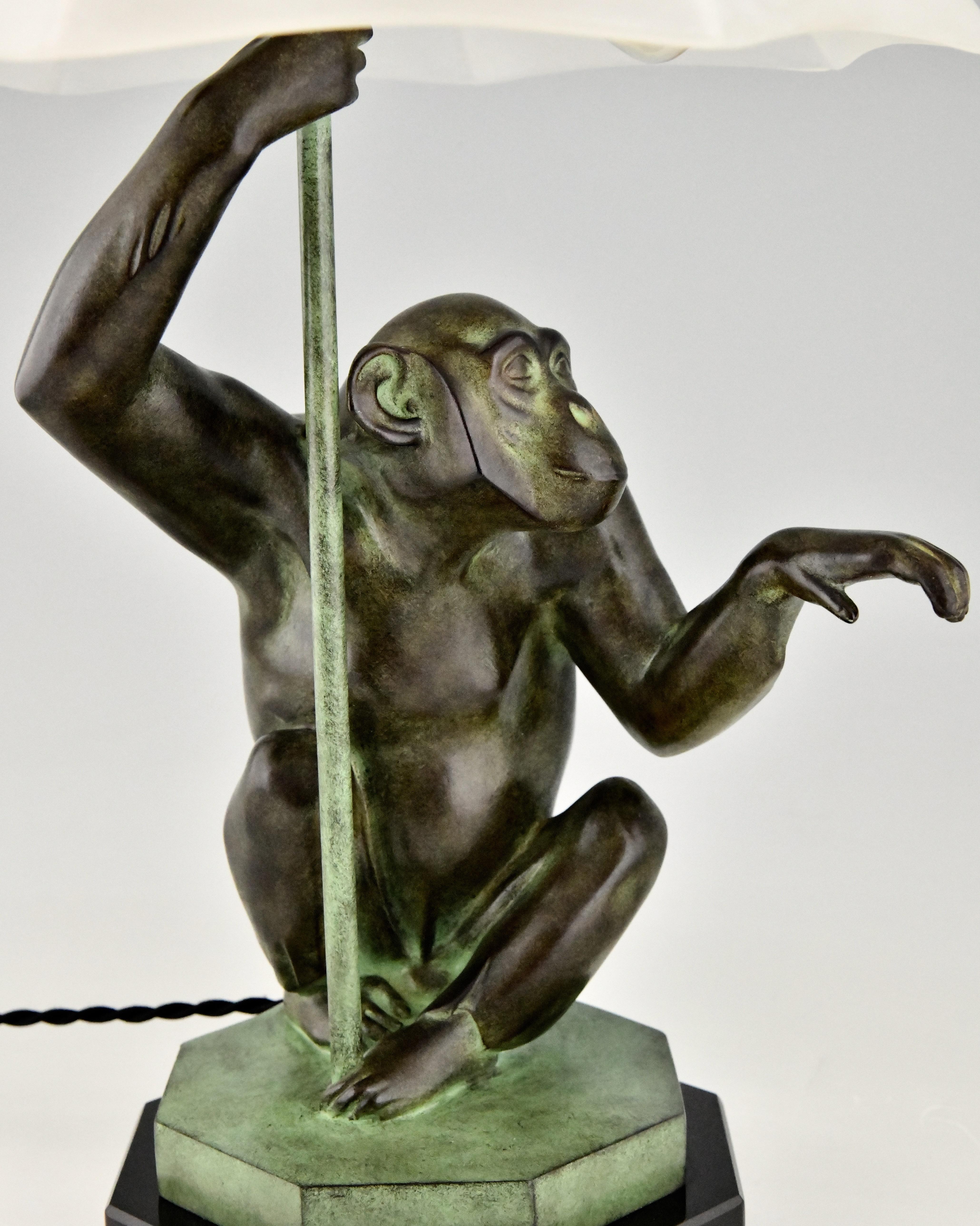 Art Deco Style Table Lamp Monkey with Umbrella by Max Le Verrier France 3
