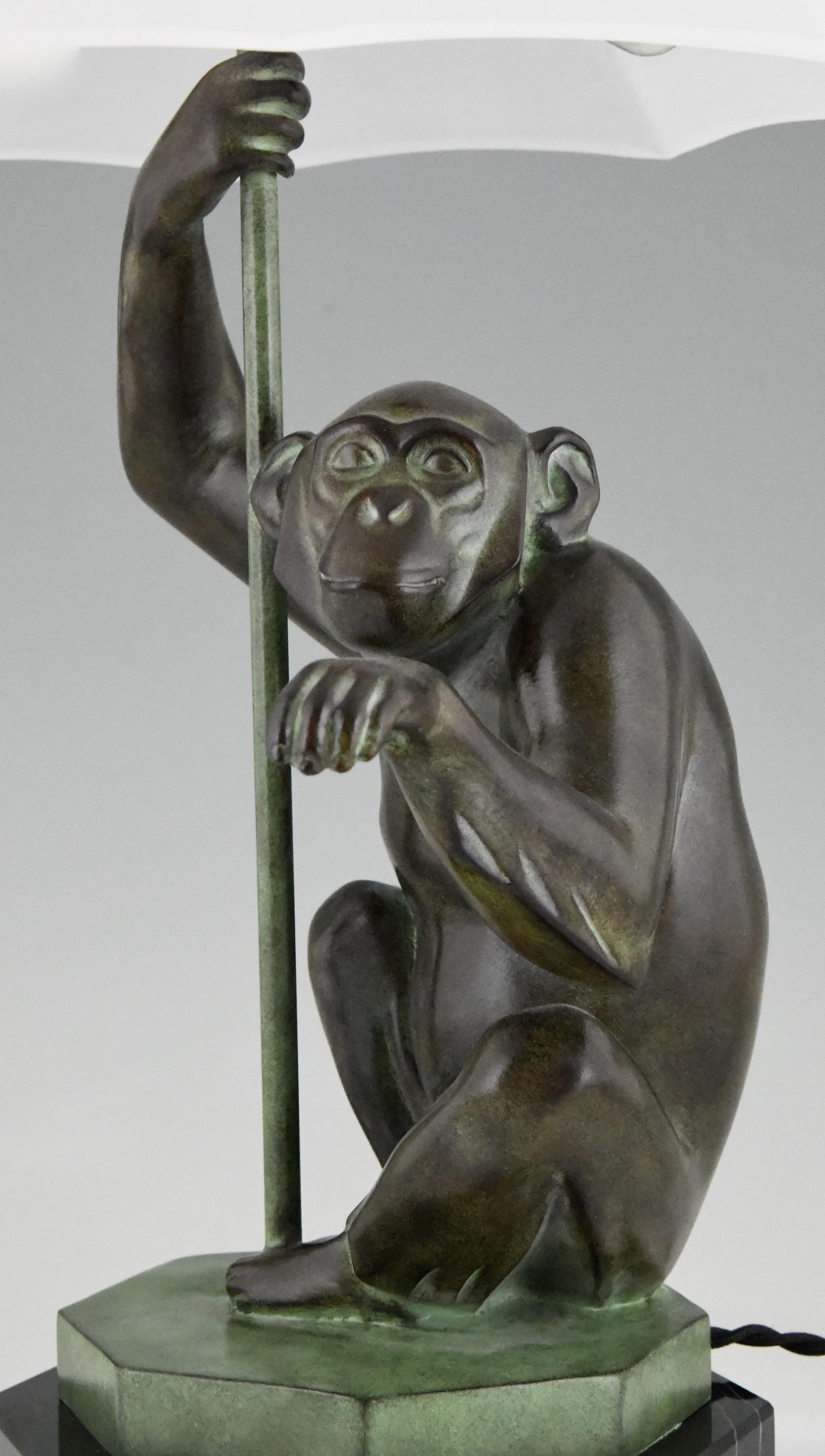 Art Deco Style Table Lamp Monkey with Umbrella by Max Le Verrier France 2