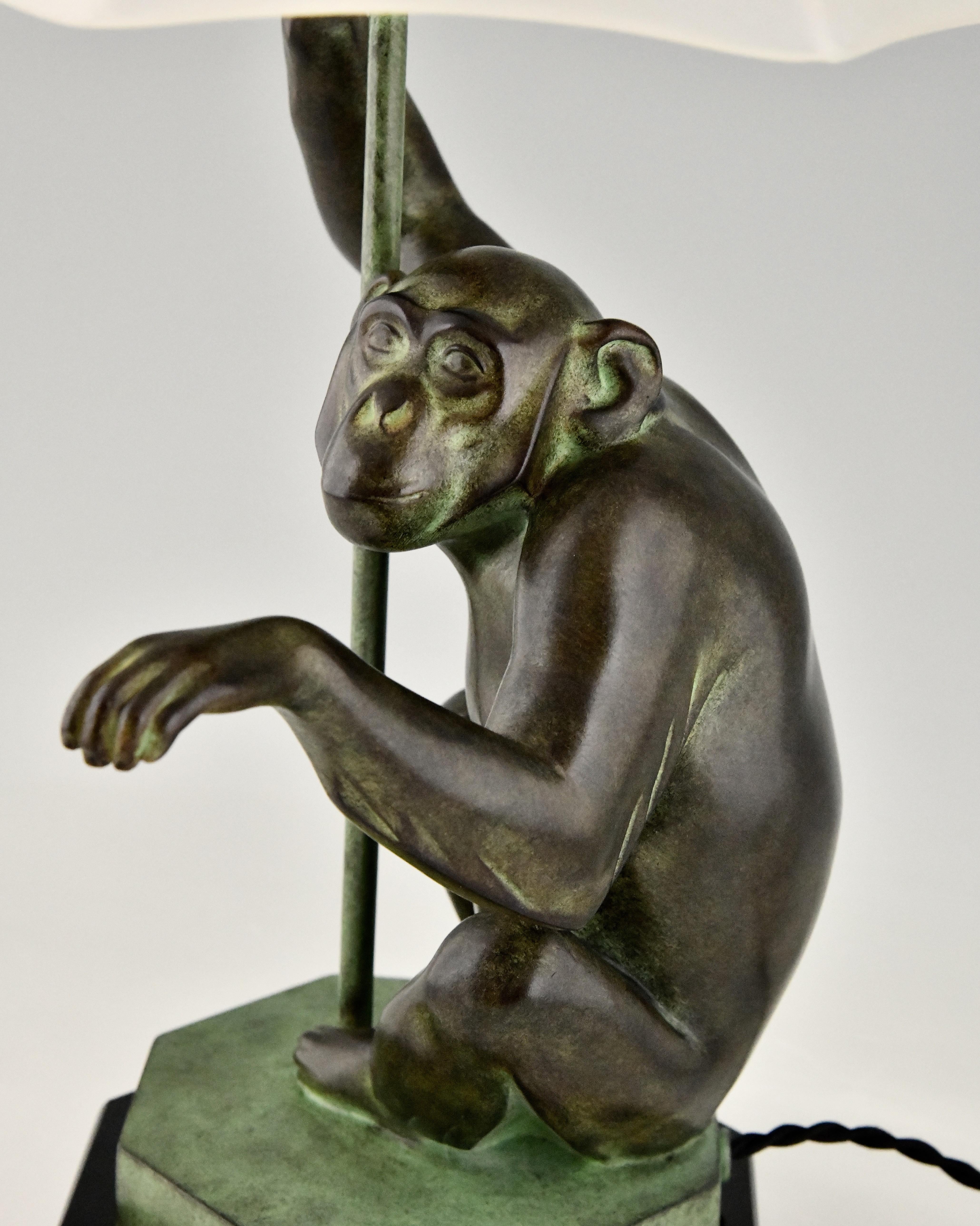 Art Deco Style Table Lamp Monkey with Umbrella by Max Le Verrier France 2