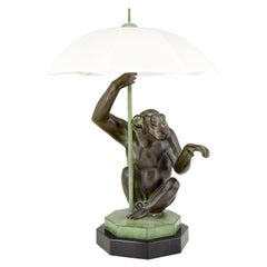 Lampe de bureau singe de style Art Déco avec parapluie par Max Le Verrier France