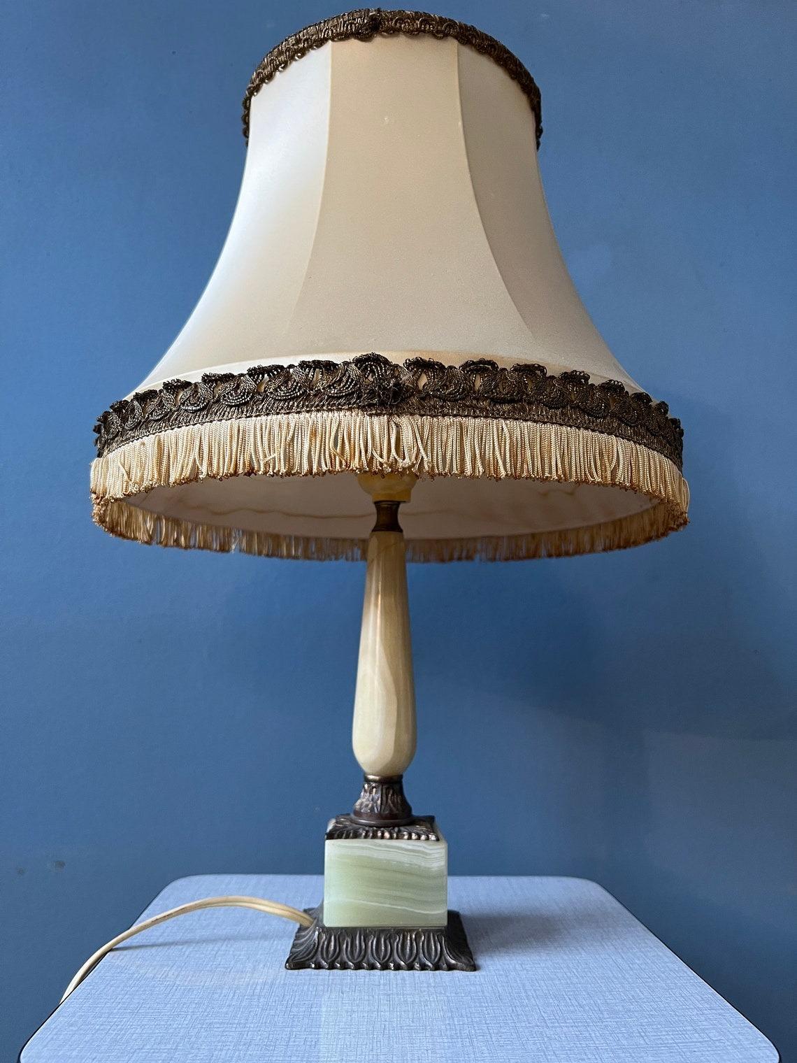 Linen Art Deco Style Table Lamp with Marble Base, 1970s For Sale