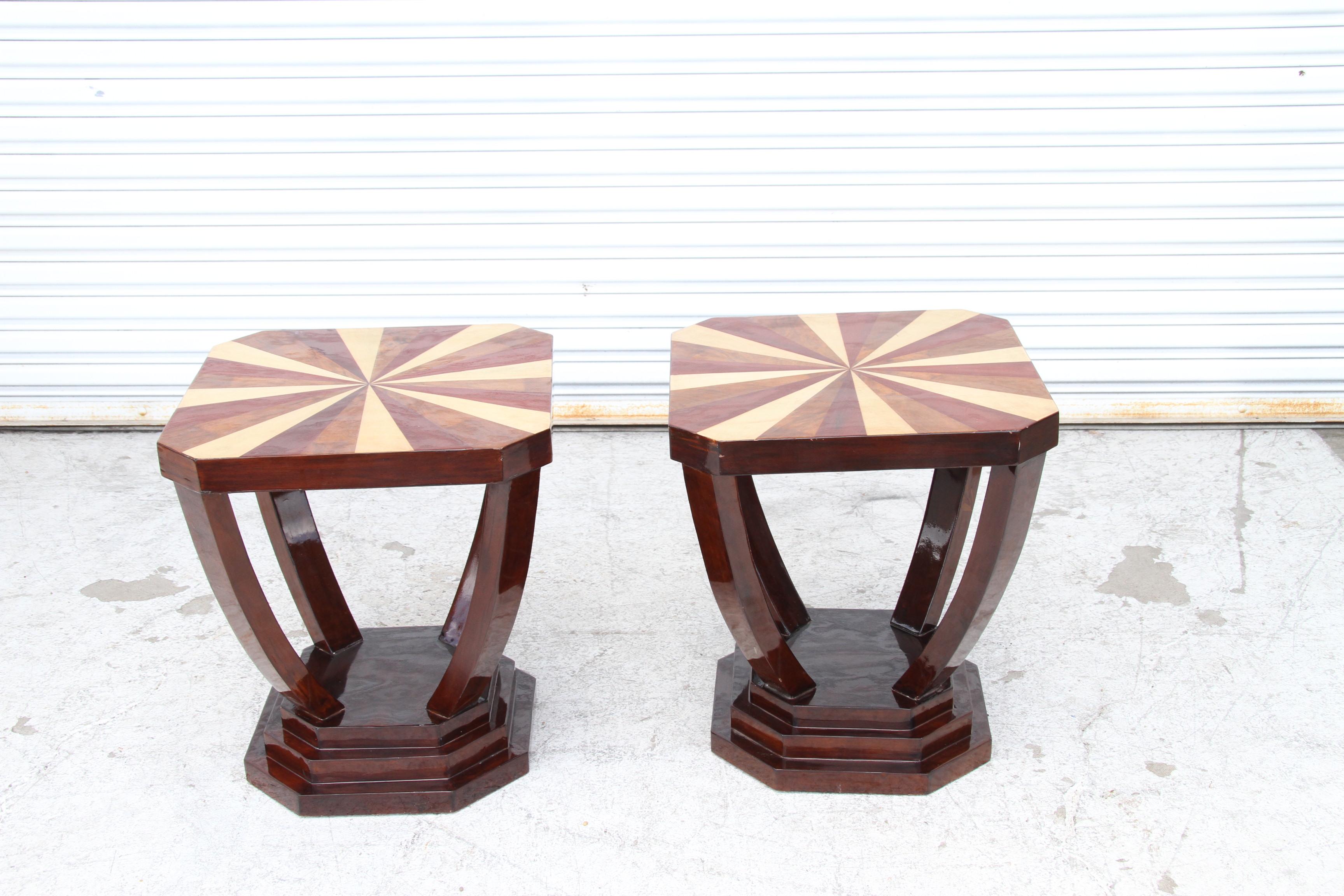 Pair Art Deco Style Side Tables

Rich burl and rosewood are combined in an alternating starburst pattern on a pedestal base.

19