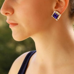 Art Deco Style Tanzanite and Diamond Clip On Earrings in 18k Gold