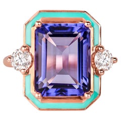 Art Deco Style, Tanzanite and Moissanite Stone Ring, 925 silver rose gold plated