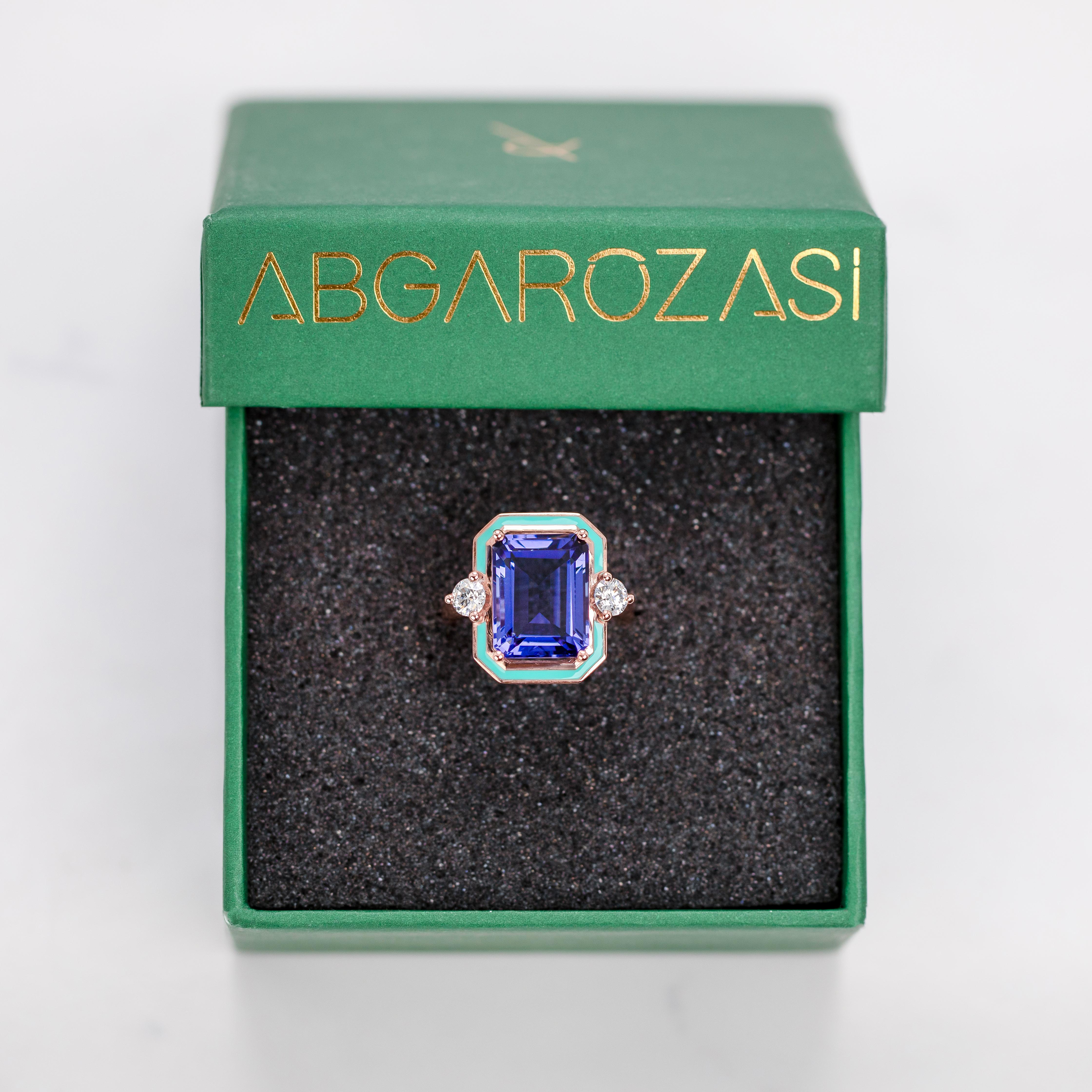 Art Deco Style, Tanzanite and Moissanite Stone Ring, 925 silver rose gold plated For Sale 5