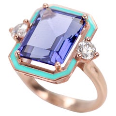 Bague de style Art déco en tanzanite et moissanite plaquée or rose 925