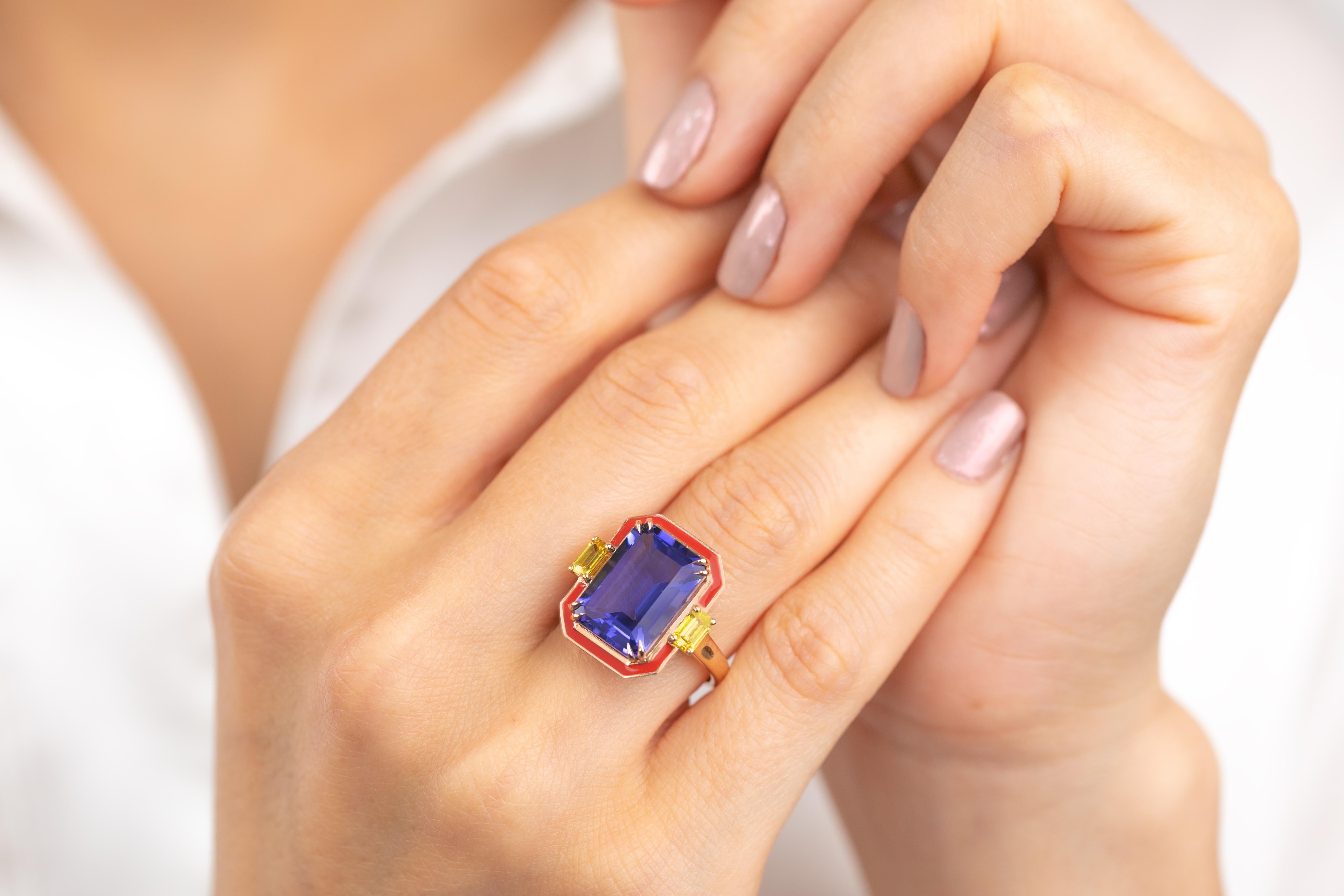 For Sale:  Art Deco Style Tanzanite and Yellow Sapphire Stone, 14K Solid Gold Rings 10