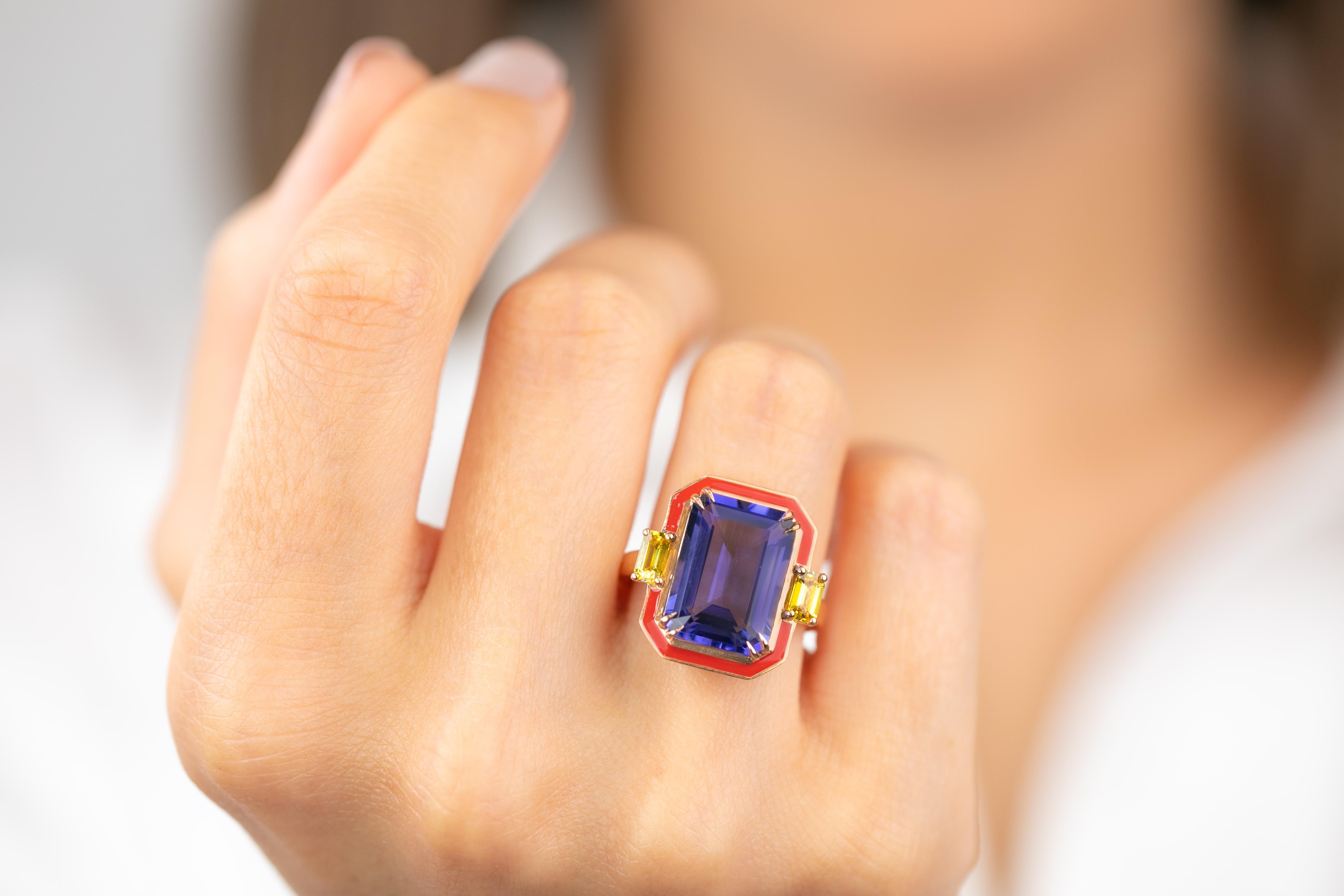 For Sale:  Art Deco Style Tanzanite and Yellow Sapphire Stone, 14K Solid Gold Rings 11