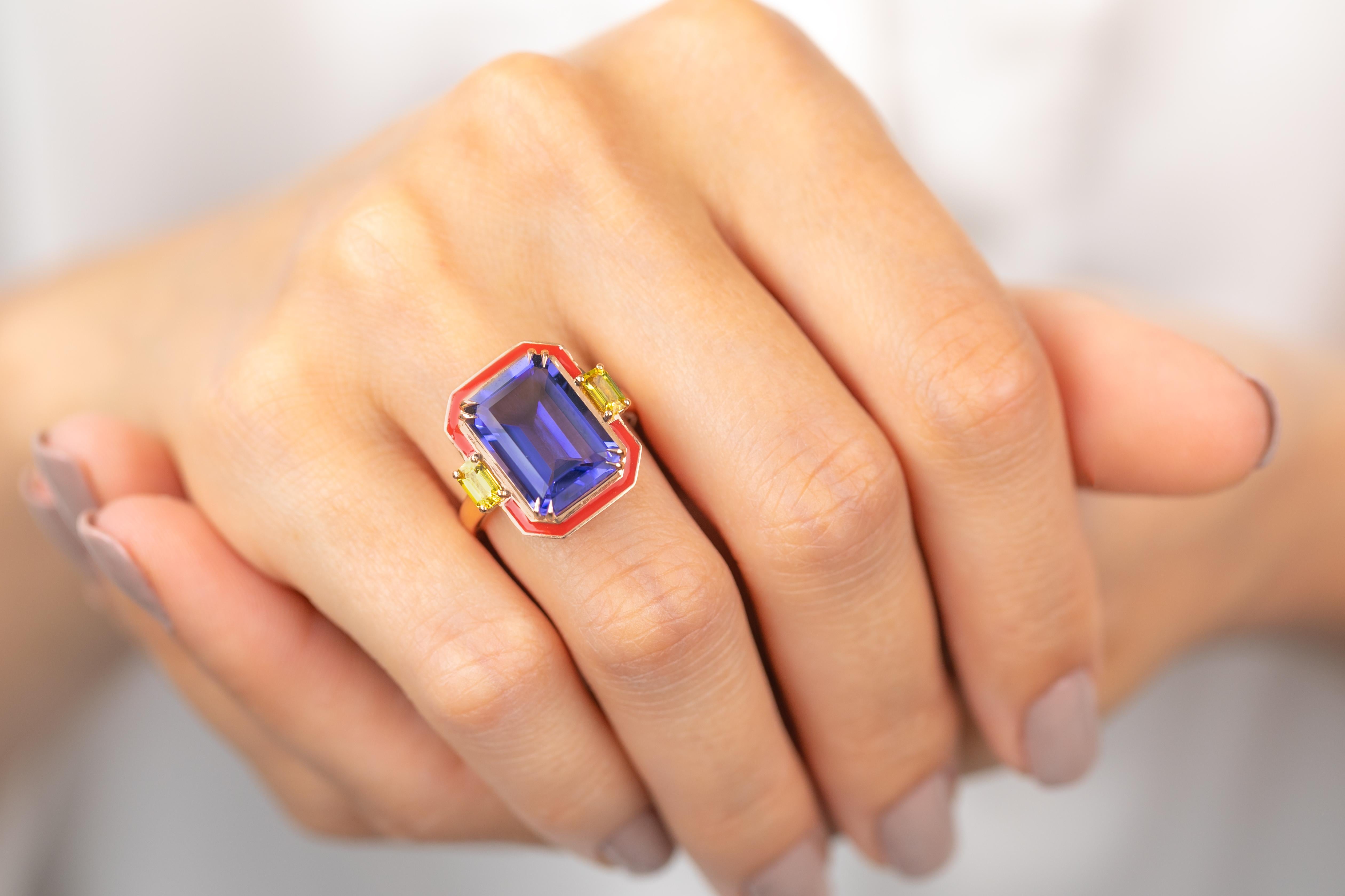 For Sale:  Art Deco Style Tanzanite and Yellow Sapphire Stone, 14K Solid Gold Rings 12