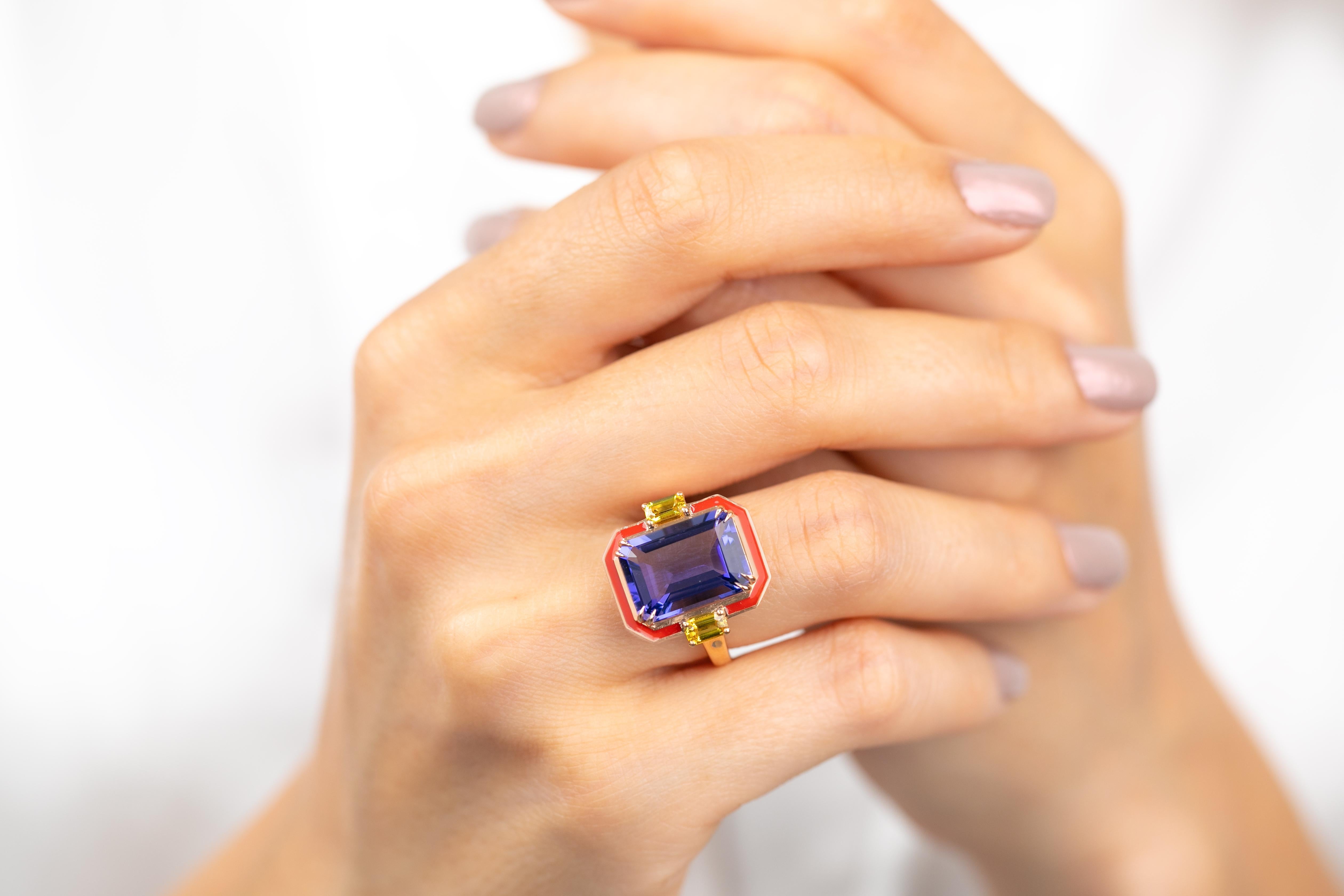 For Sale:  Art Deco Style Tanzanite and Yellow Sapphire Stone, 14K Solid Gold Rings 15