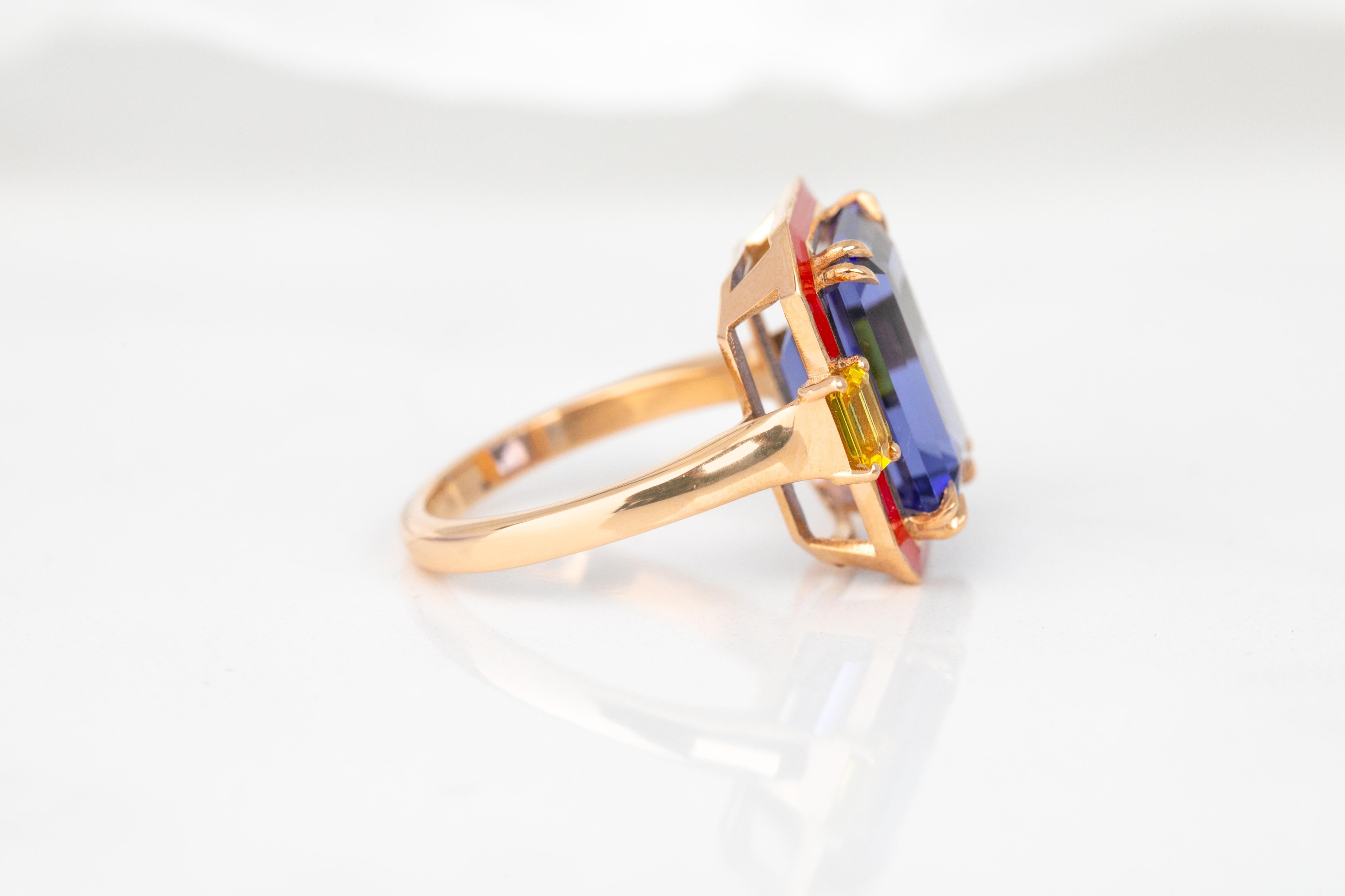 For Sale:  Art Deco Style Tanzanite and Yellow Sapphire Stone, 14K Solid Gold Rings 17