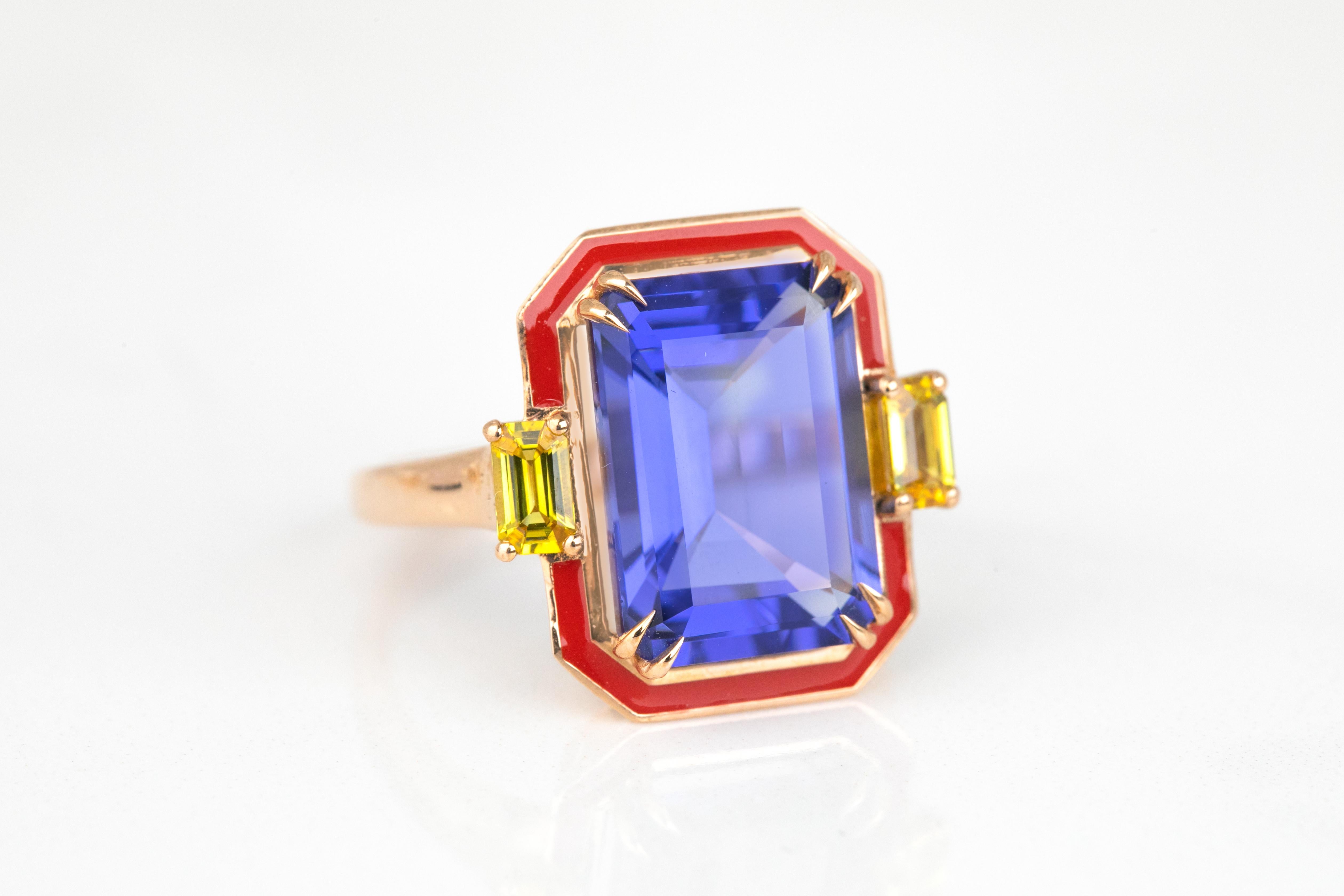 For Sale:  Art Deco Style Tanzanite and Yellow Sapphire Stone, 14K Solid Gold Rings 2