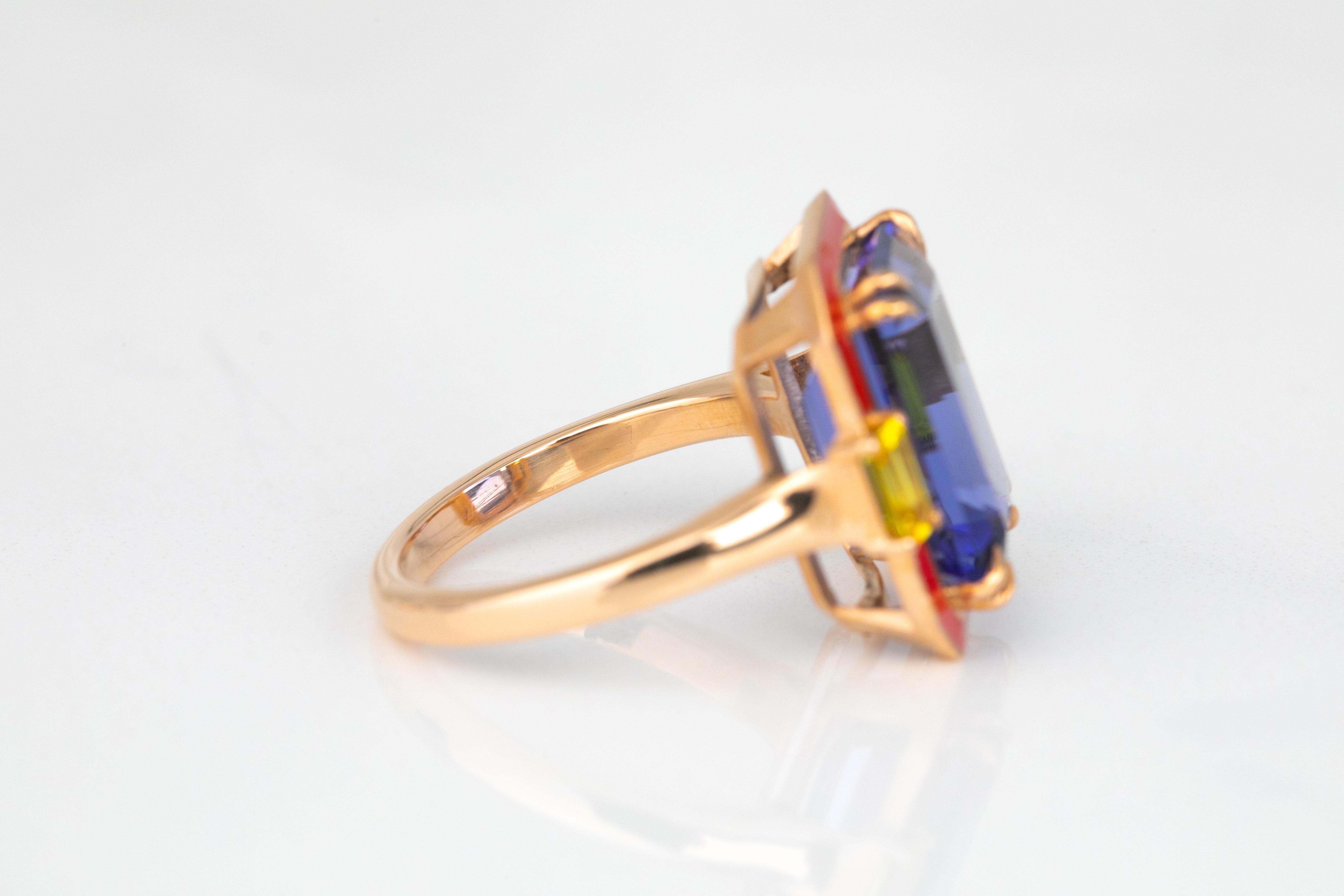 For Sale:  Art Deco Style Tanzanite and Yellow Sapphire Stone, 14K Solid Gold Rings 3