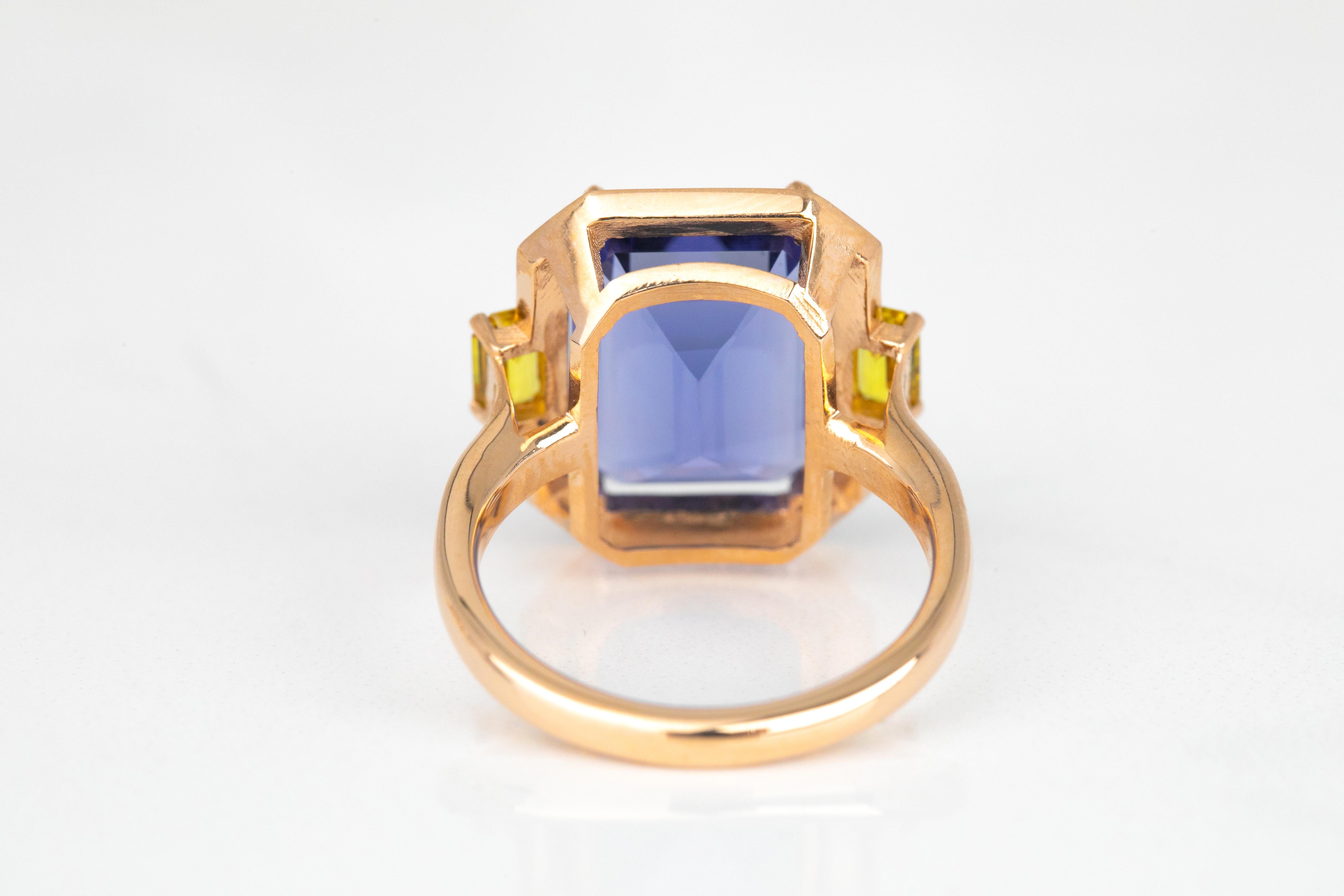 For Sale:  Art Deco Style Tanzanite and Yellow Sapphire Stone, 14K Solid Gold Rings 4