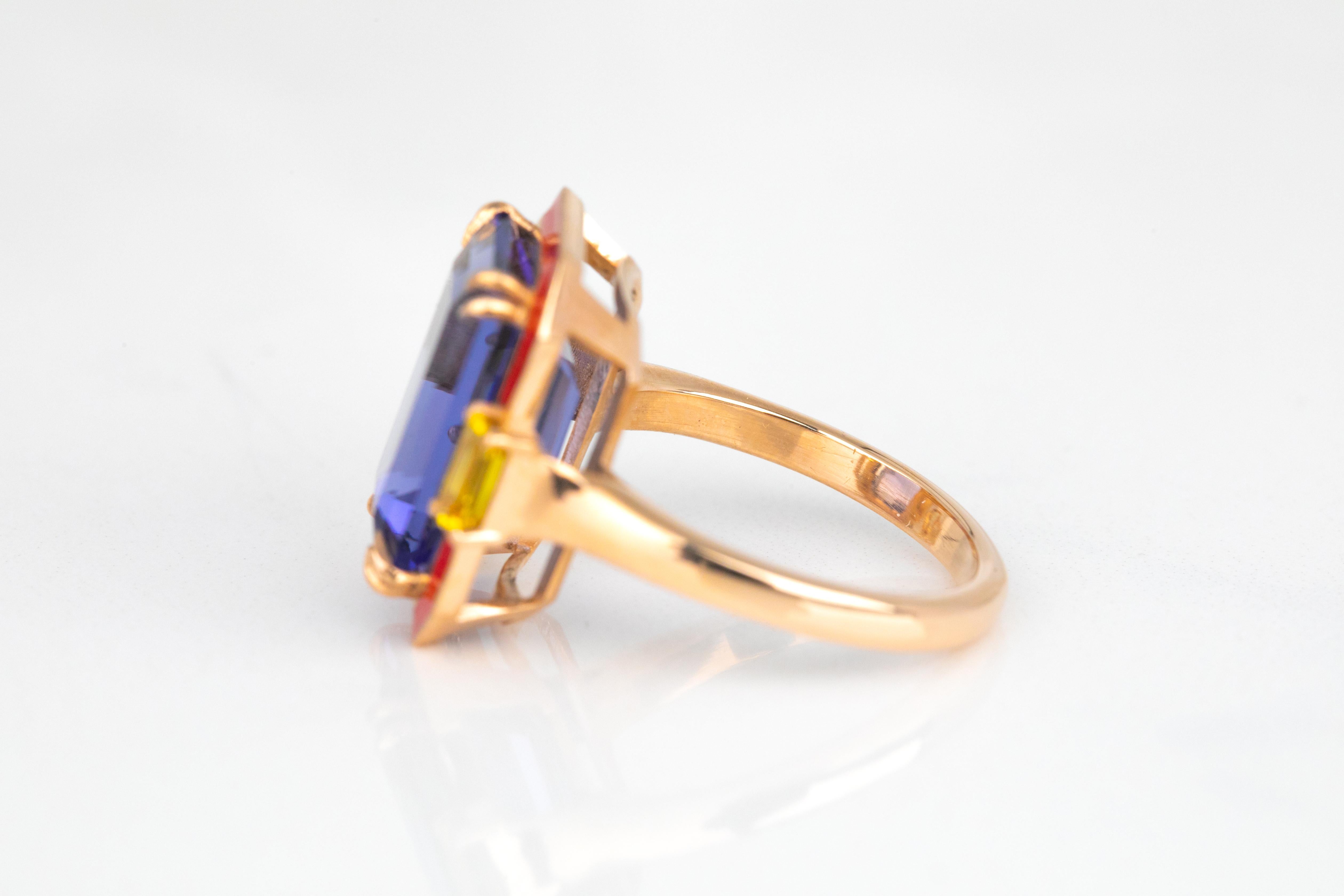 For Sale:  Art Deco Style Tanzanite and Yellow Sapphire Stone, 14K Solid Gold Rings 5