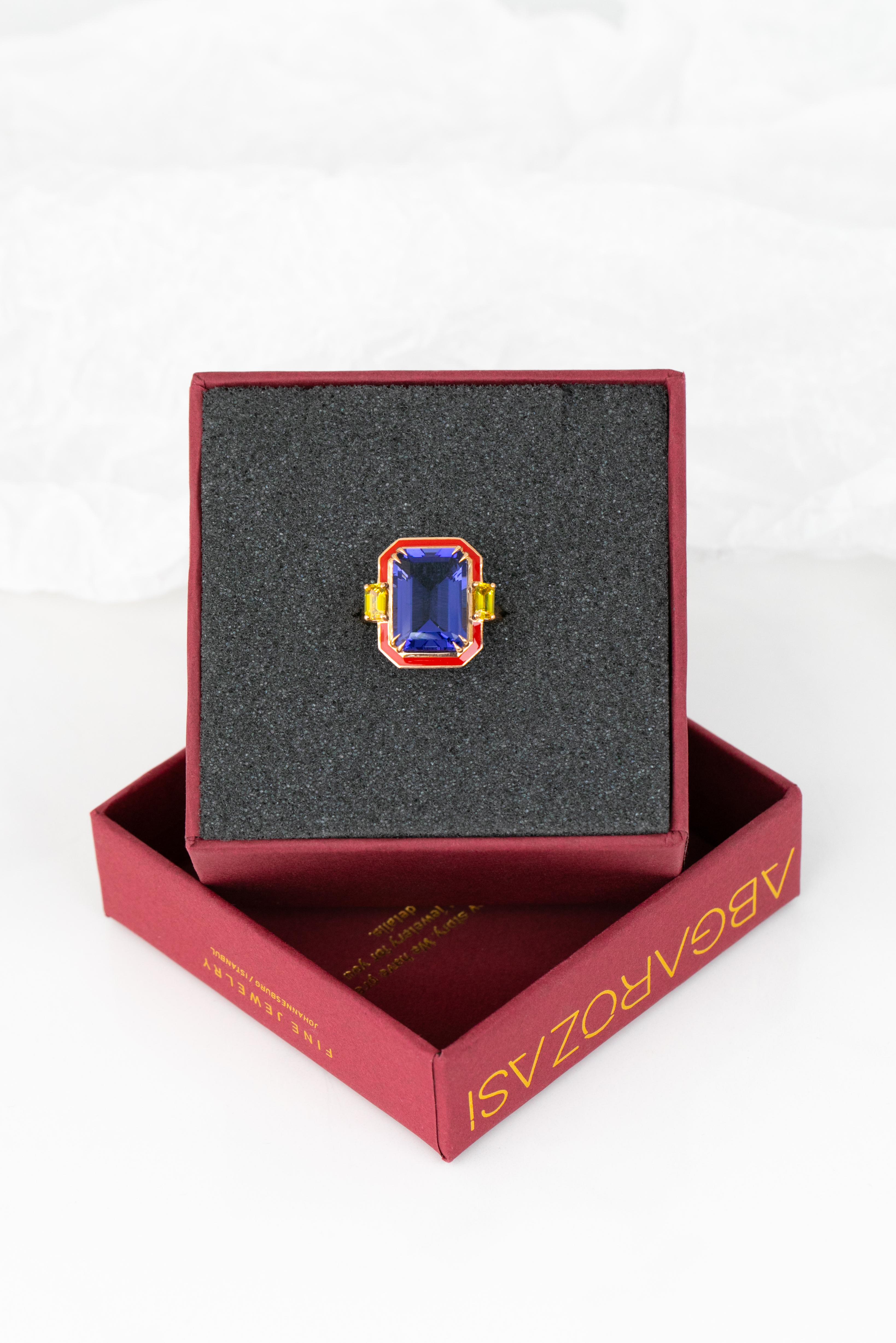 For Sale:  Art Deco Style Tanzanite and Yellow Sapphire Stone, 14K Solid Gold Rings 6