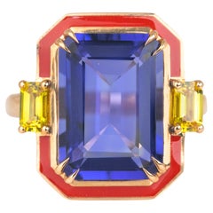 Art Deco Style Tanzanite and Yellow Sapphire Stone, 14K Solid Gold Rings