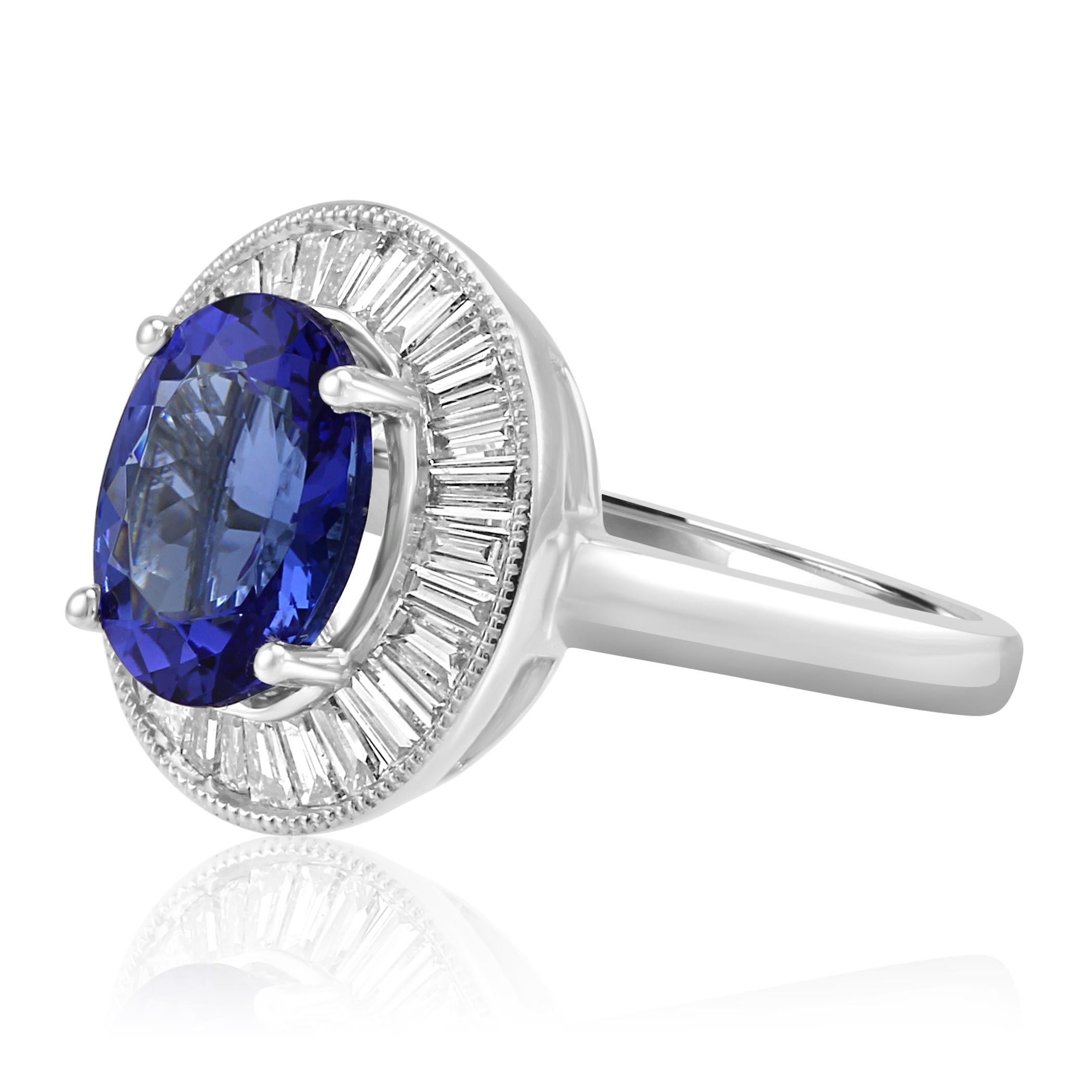 Oval Cut Art Deco Style Tanzanite Oval Diamond Baguette Halo Bridal Cocktail Gold Ring