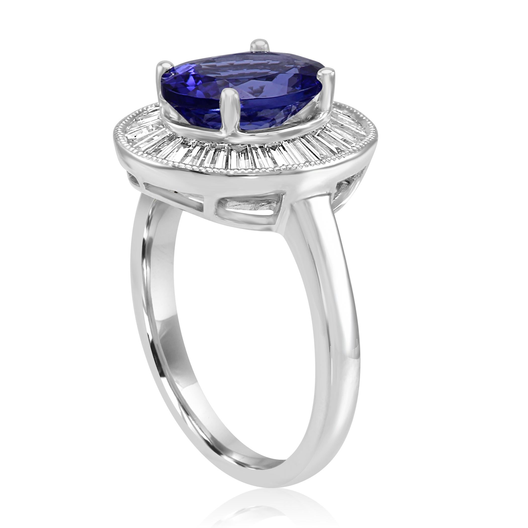 Art Deco Style Tanzanite Oval Diamond Baguette Halo Bridal Cocktail Gold Ring 1