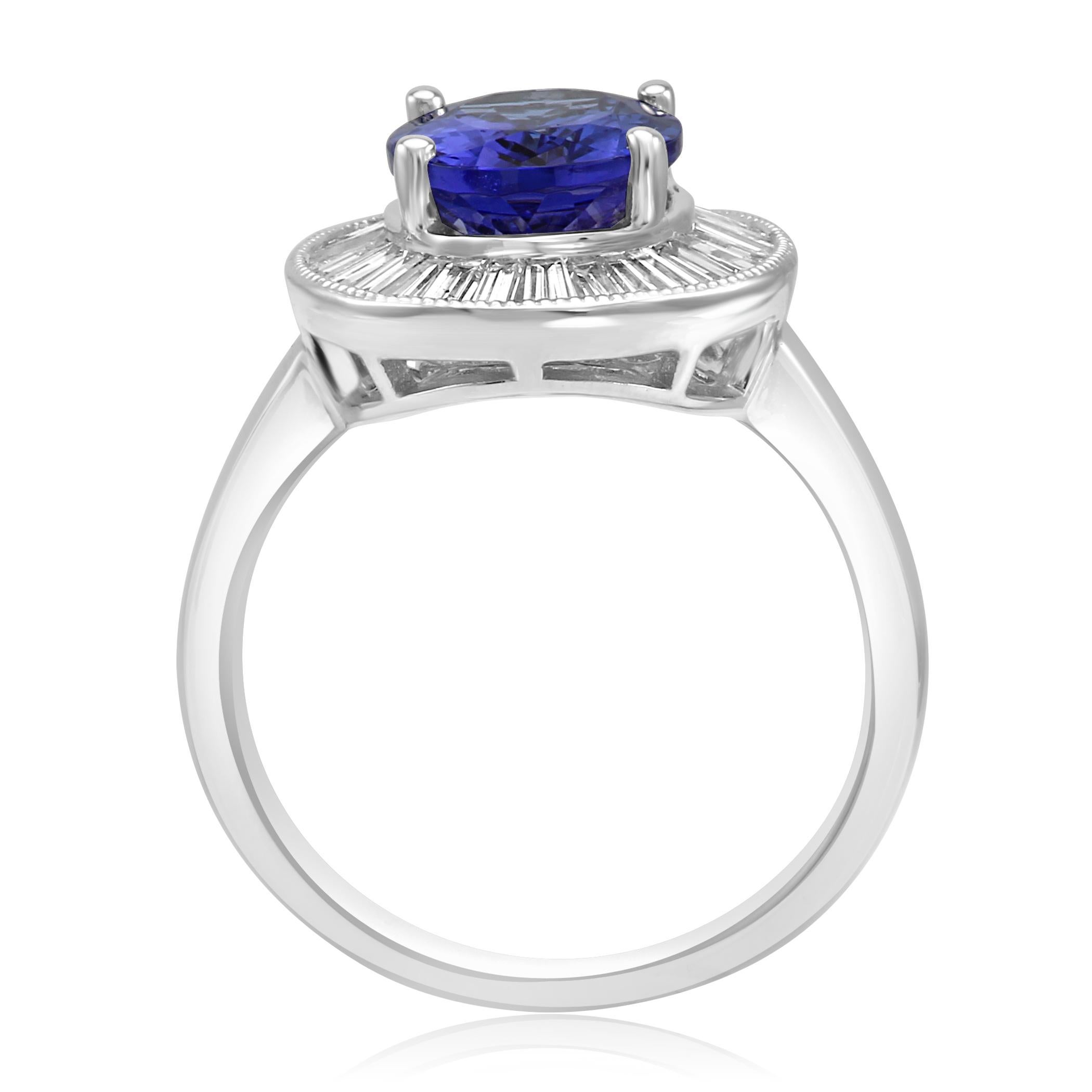 Art Deco Style Tanzanite Oval Diamond Baguette Halo Bridal Cocktail Gold Ring 2