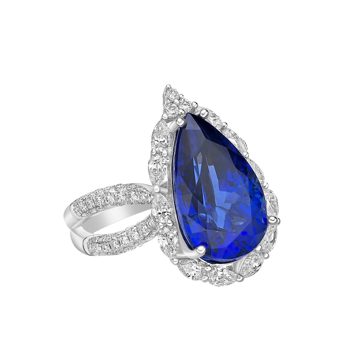 Contemporain Sunita Nahata, bague Art déco en or blanc 18 carats avec tanzanite et diamants en vente