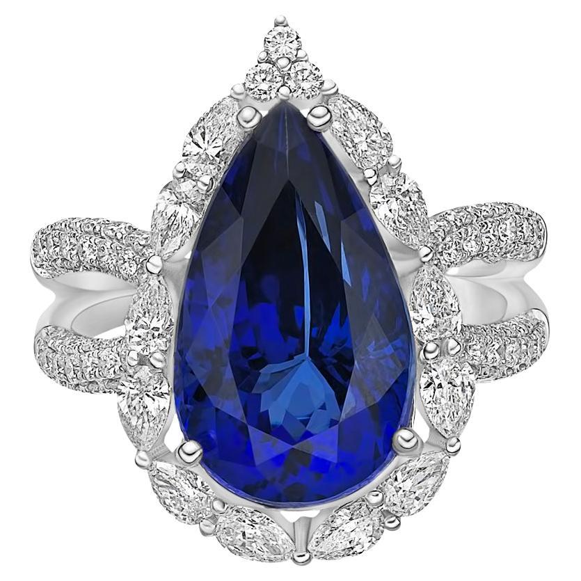 Art Deco Style Tanzanite Ring with Diamond in 18 Karat White Gold.