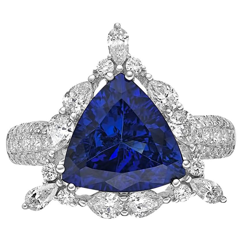 Art Deco Style Tanzanite Ring with Diamond in 18 Karat White Gold For Sale