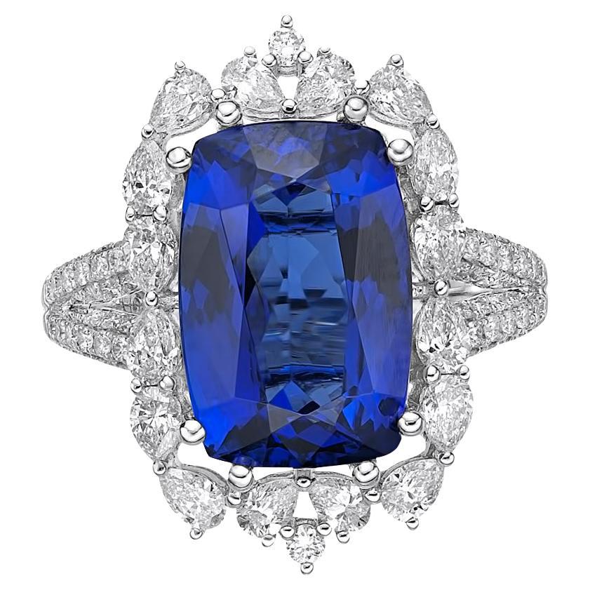 Art Deco Style Tanzanite Ring with Diamond in 18 Karat White Gold.