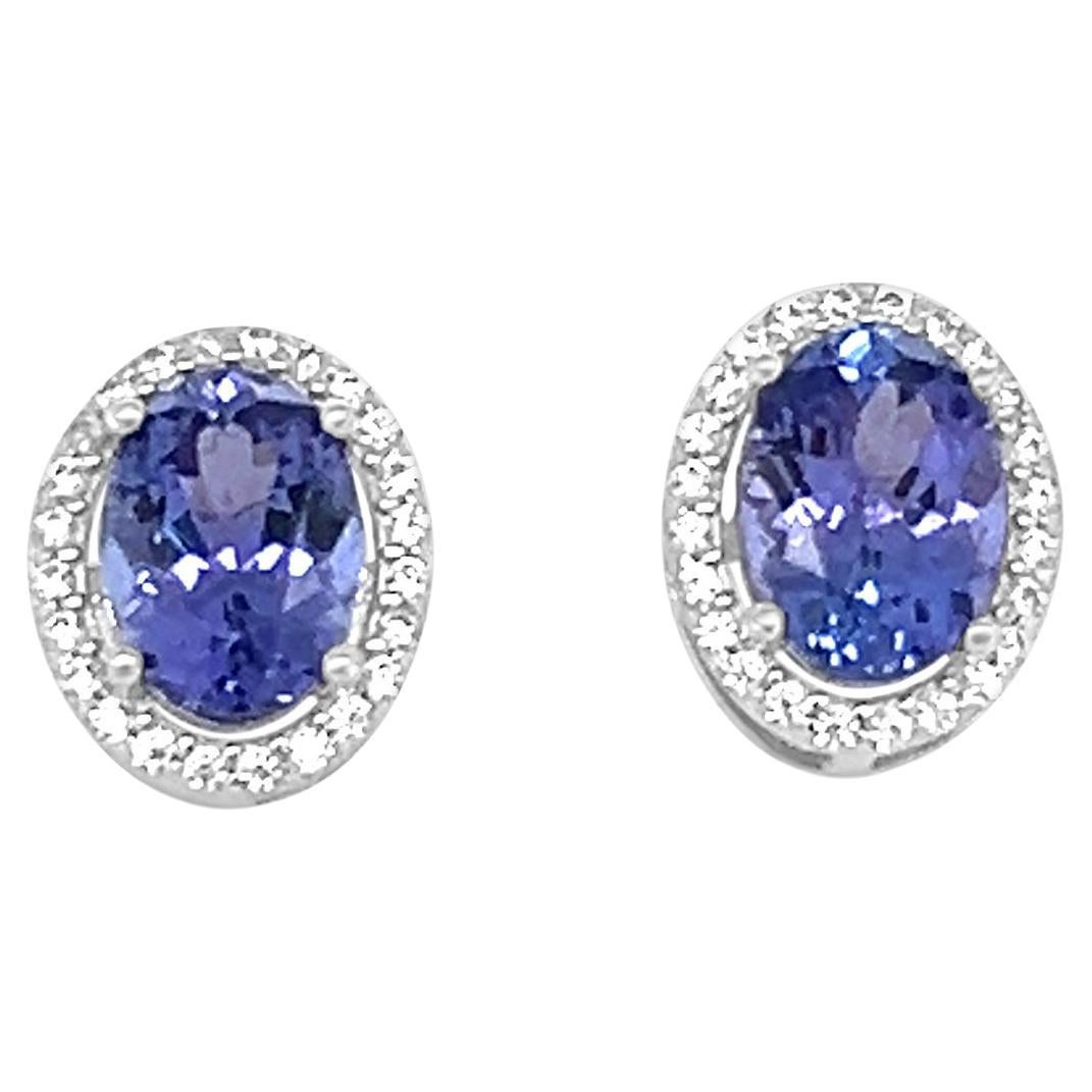 Art Deco Style Tanzanite Stud Earrings with Cz in 925 Sterling Silver Studs For Sale