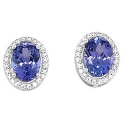 Art Deco Style Tanzanite Stud Earrings with Cz in 925 Sterling Silver Studs
