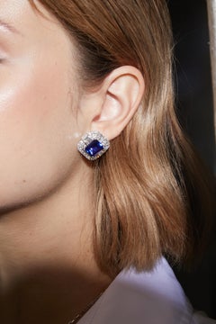 Sunita Nahata Art Deco Style Tanzanite Stud Earrings with Diamond in 18KWG