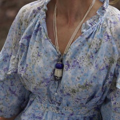 Art Deco Style Tassel Necklace with lapis lazuli and cultured pearls