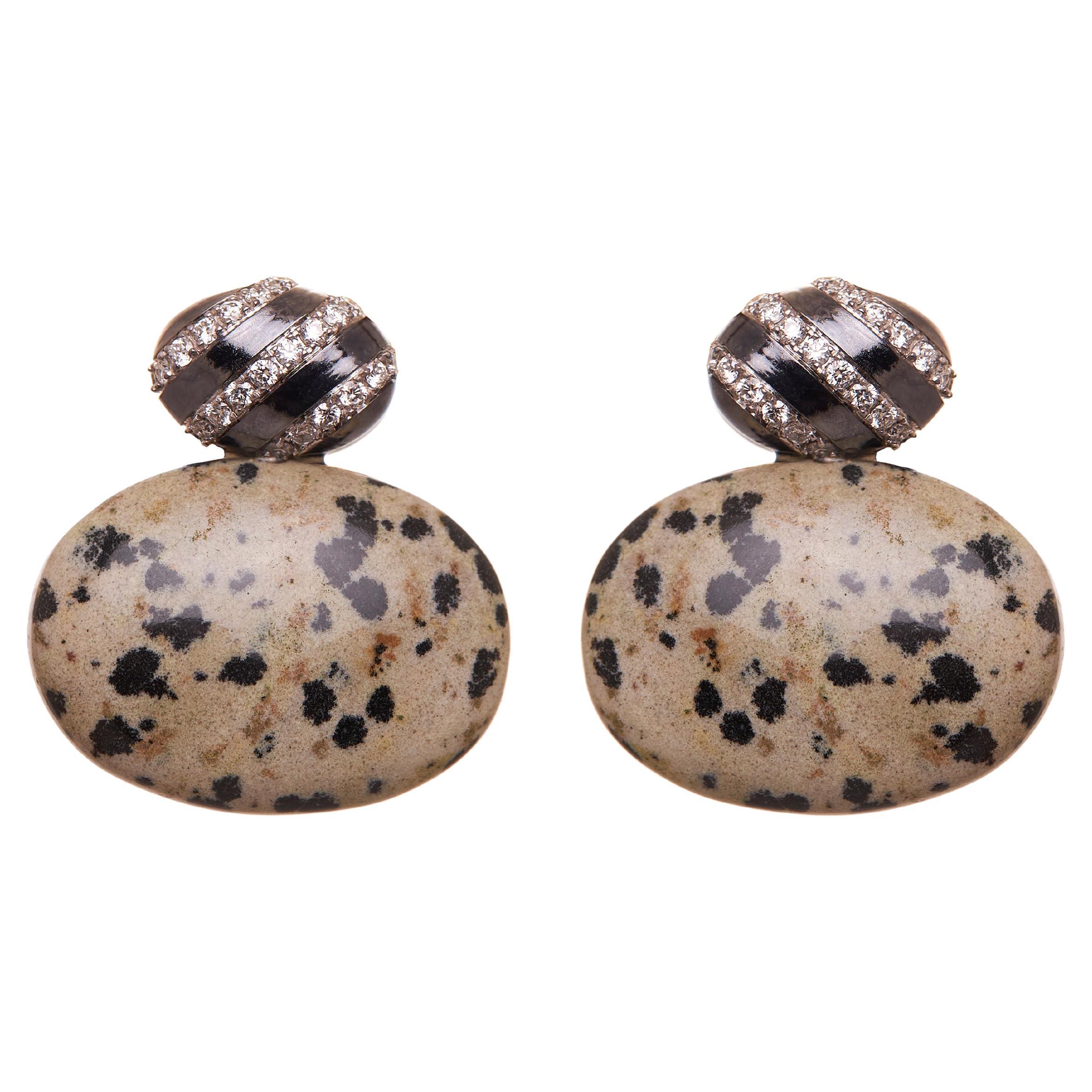 Pendientes Terrazzo Estilo Art Déco en oro de 18 quilates, diamante, piedra blanca y negra en venta