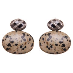 Pendientes Terrazzo Estilo Art Déco en oro de 18 quilates, diamante, piedra blanca y negra