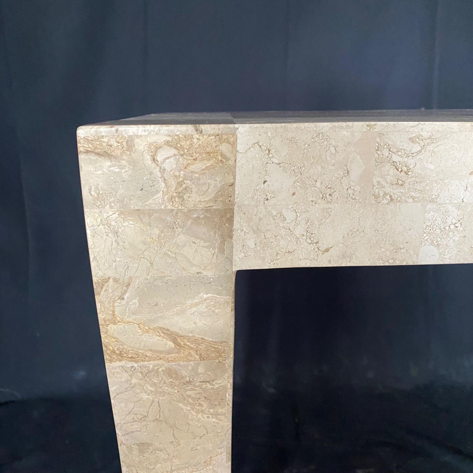 American Art Deco Style Tessellated Stone or White Marble Console Table or Sofa Table For Sale