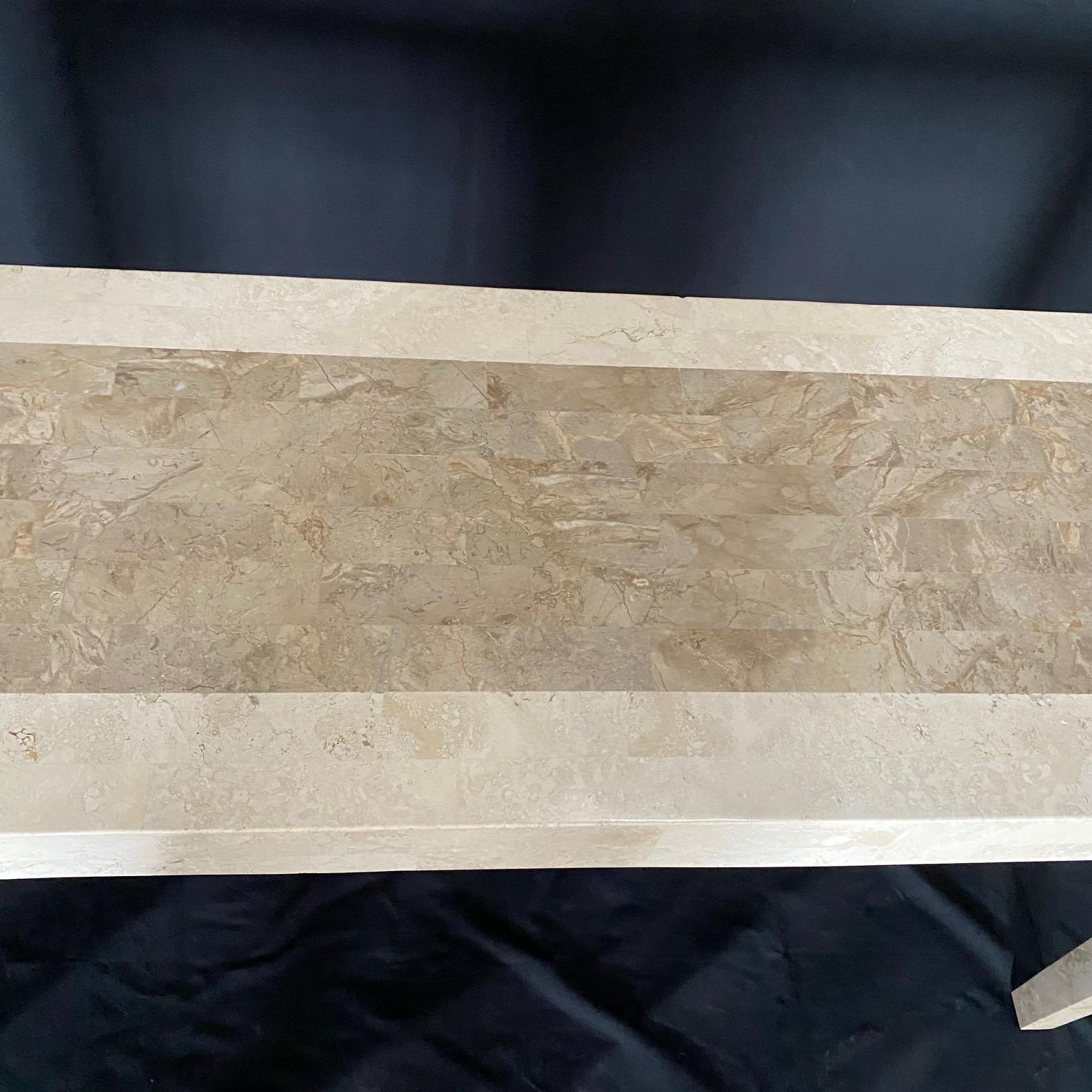 Art Deco Style Tessellated Stone or White Marble Console Table or Sofa Table In Good Condition For Sale In Hopewell, NJ