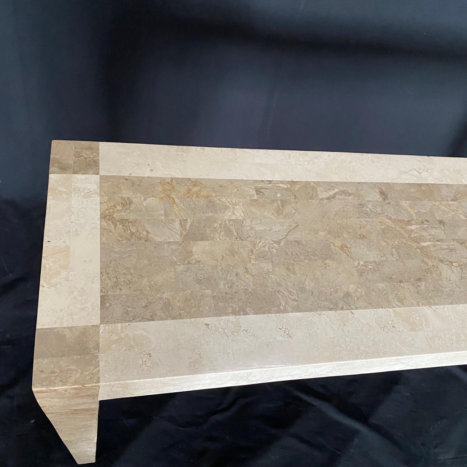 Late 20th Century Art Deco Style Tessellated Stone or White Marble Console Table or Sofa Table For Sale