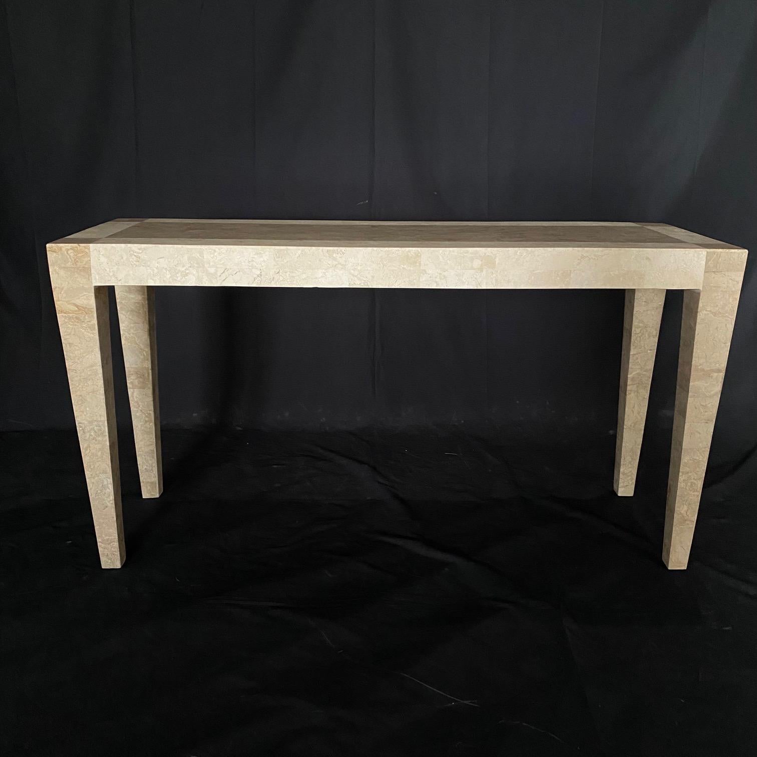  Table console ou table de canapé de style Art déco en pierre tessellée ou en marbre blanc  en vente 1