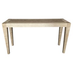  Table console ou table de canapé de style Art déco en pierre tessellée ou en marbre blanc 