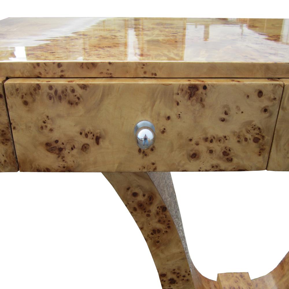Art Deco Style Three Drawer Maple Burl Console Table  3