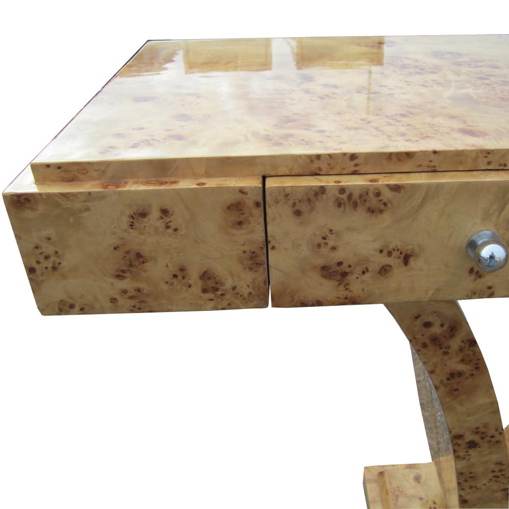 Art Deco Style Three Drawer Maple Burl Console Table  4