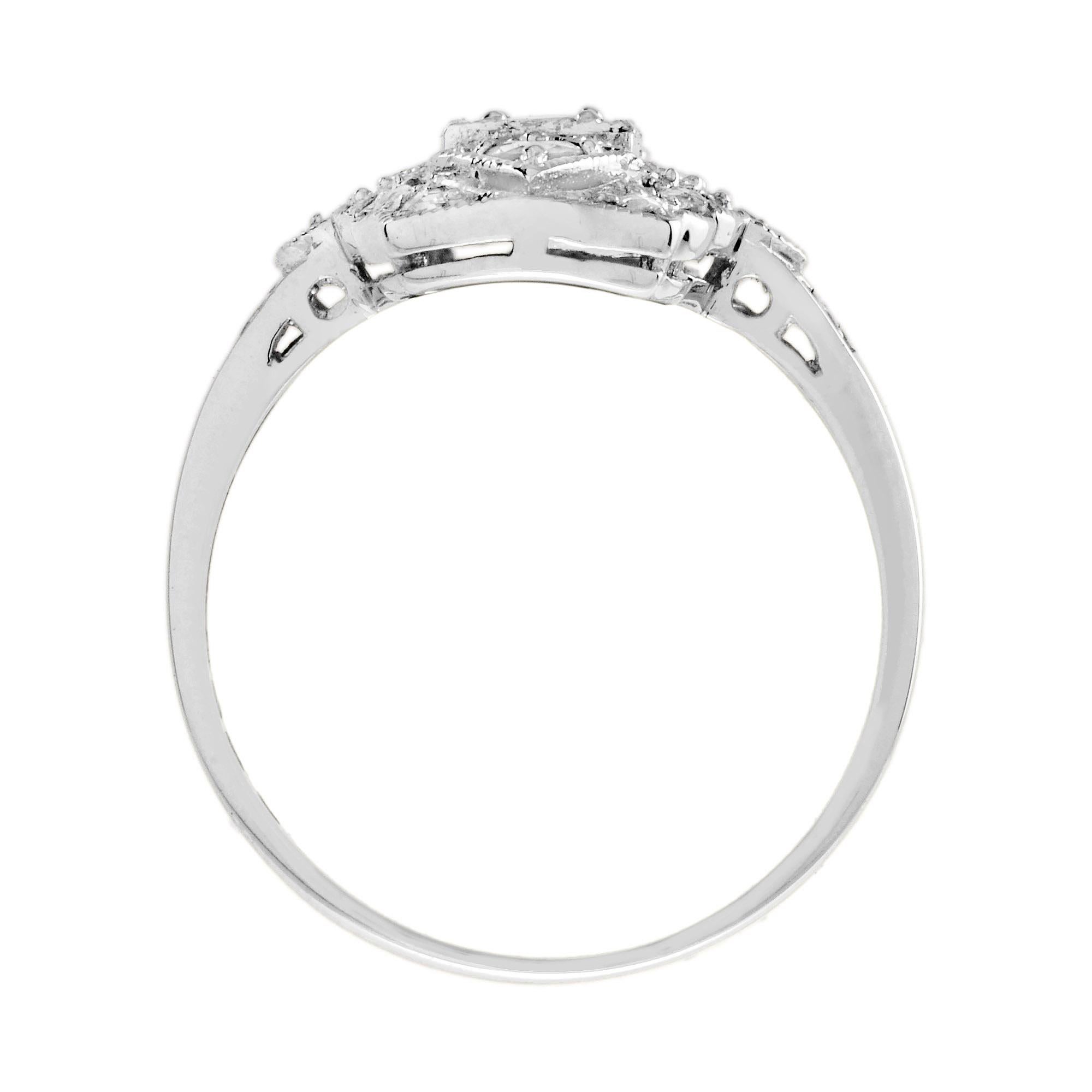 Women's Art Deco Style Three Stone Diamond Filigree 14K White Gold Ring For Sale